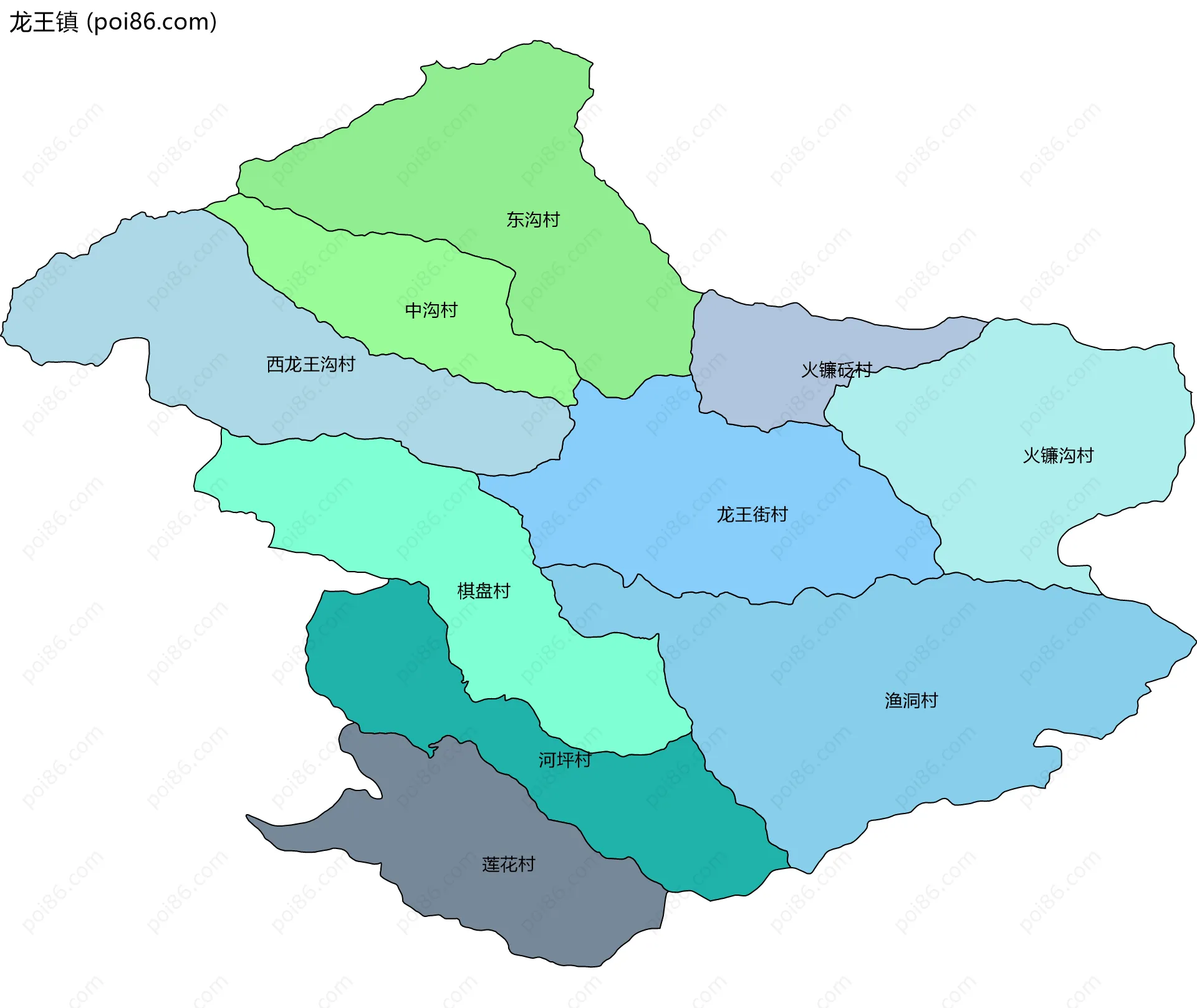 龙王镇边界地图(五级行政区划)