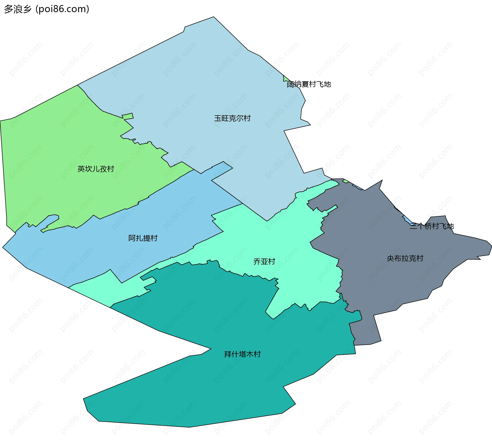 多浪乡边界地图(五级行政区划)