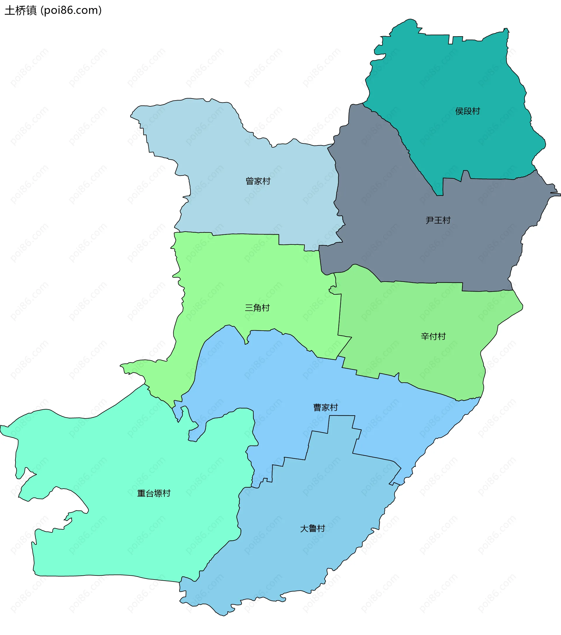 土桥镇边界地图(五级行政区划)