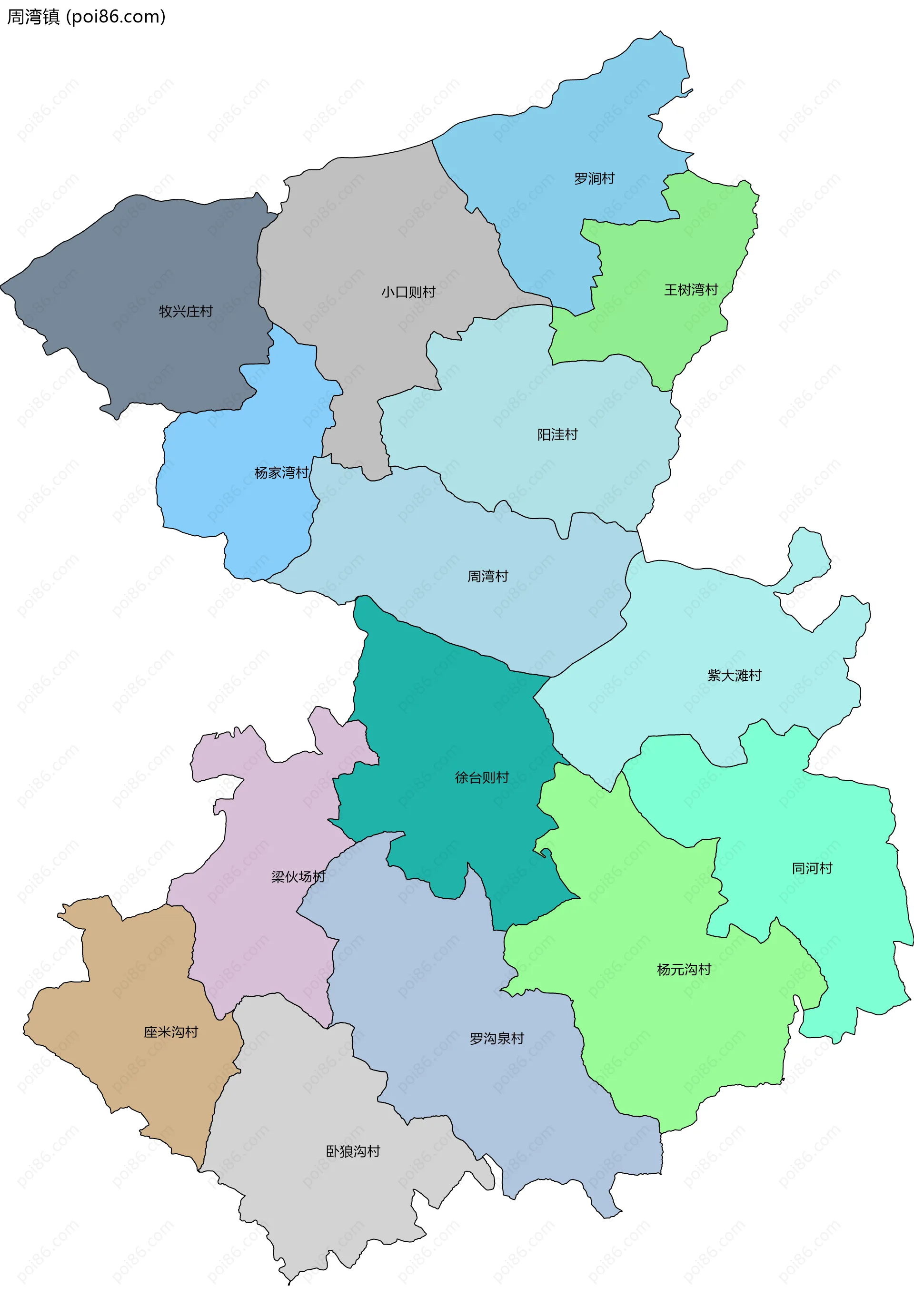 周湾镇边界地图(五级行政区划)