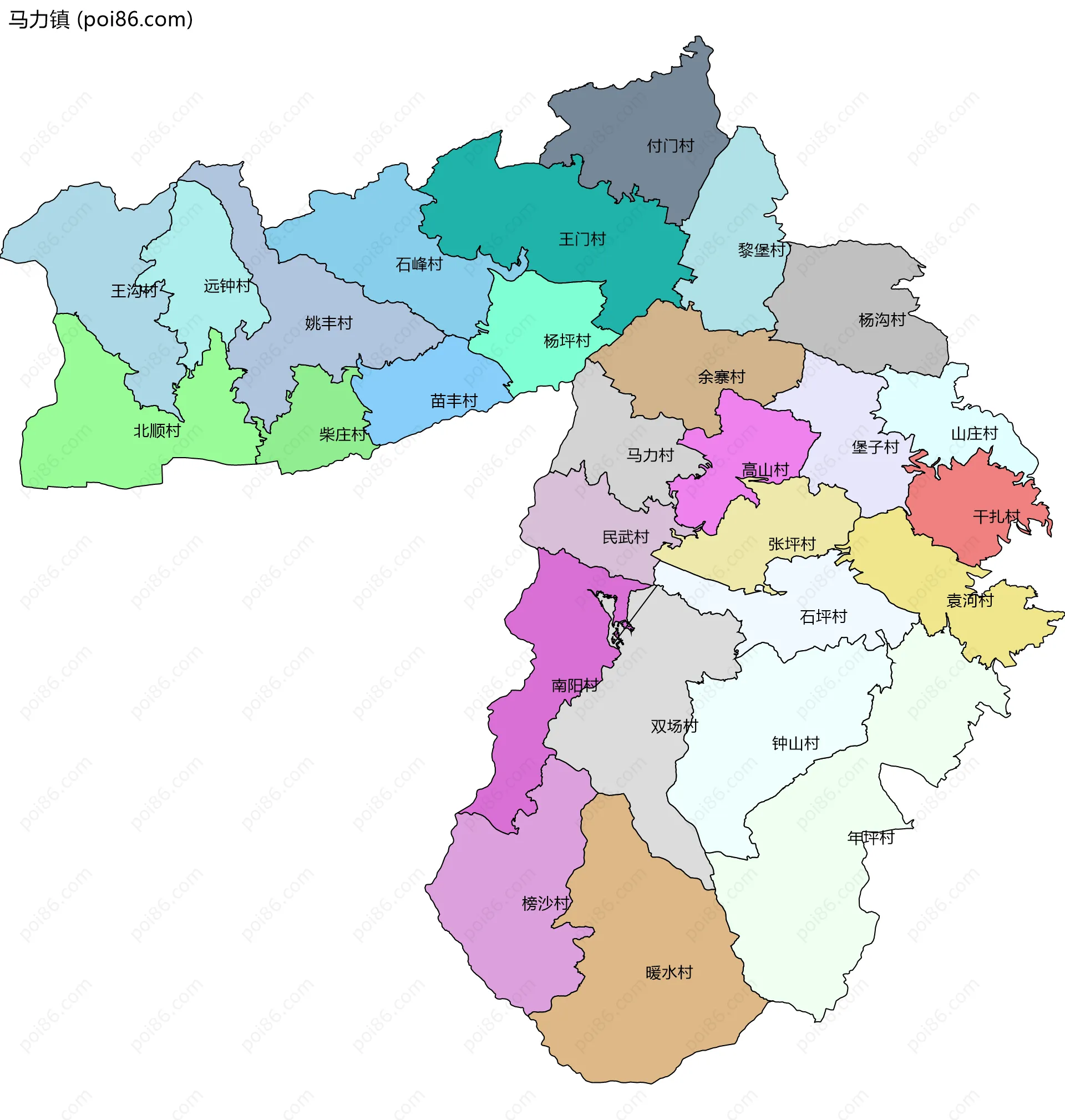 马力镇边界地图(五级行政区划)