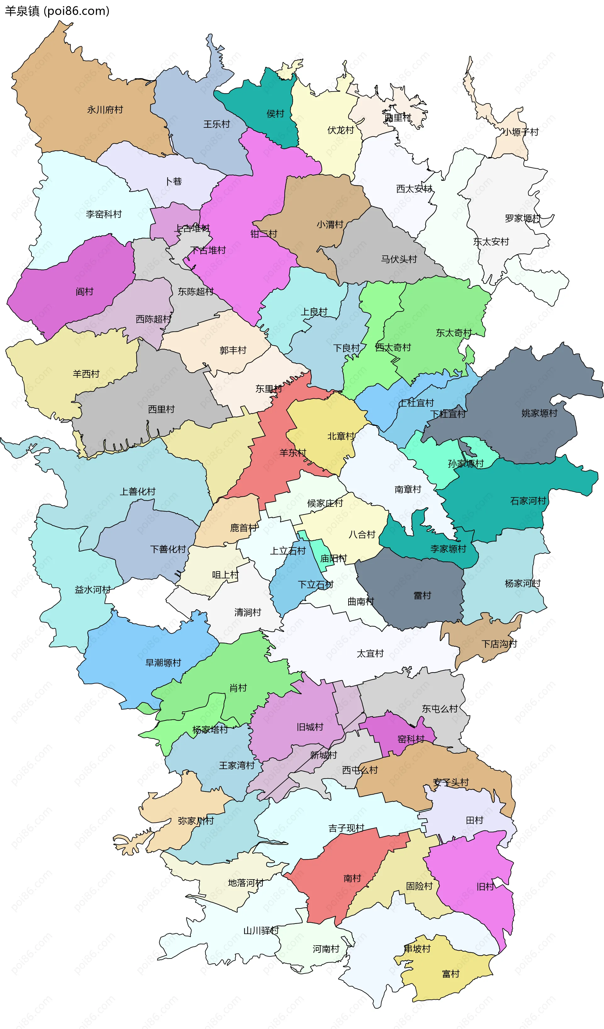 羊泉镇边界地图(五级行政区划)