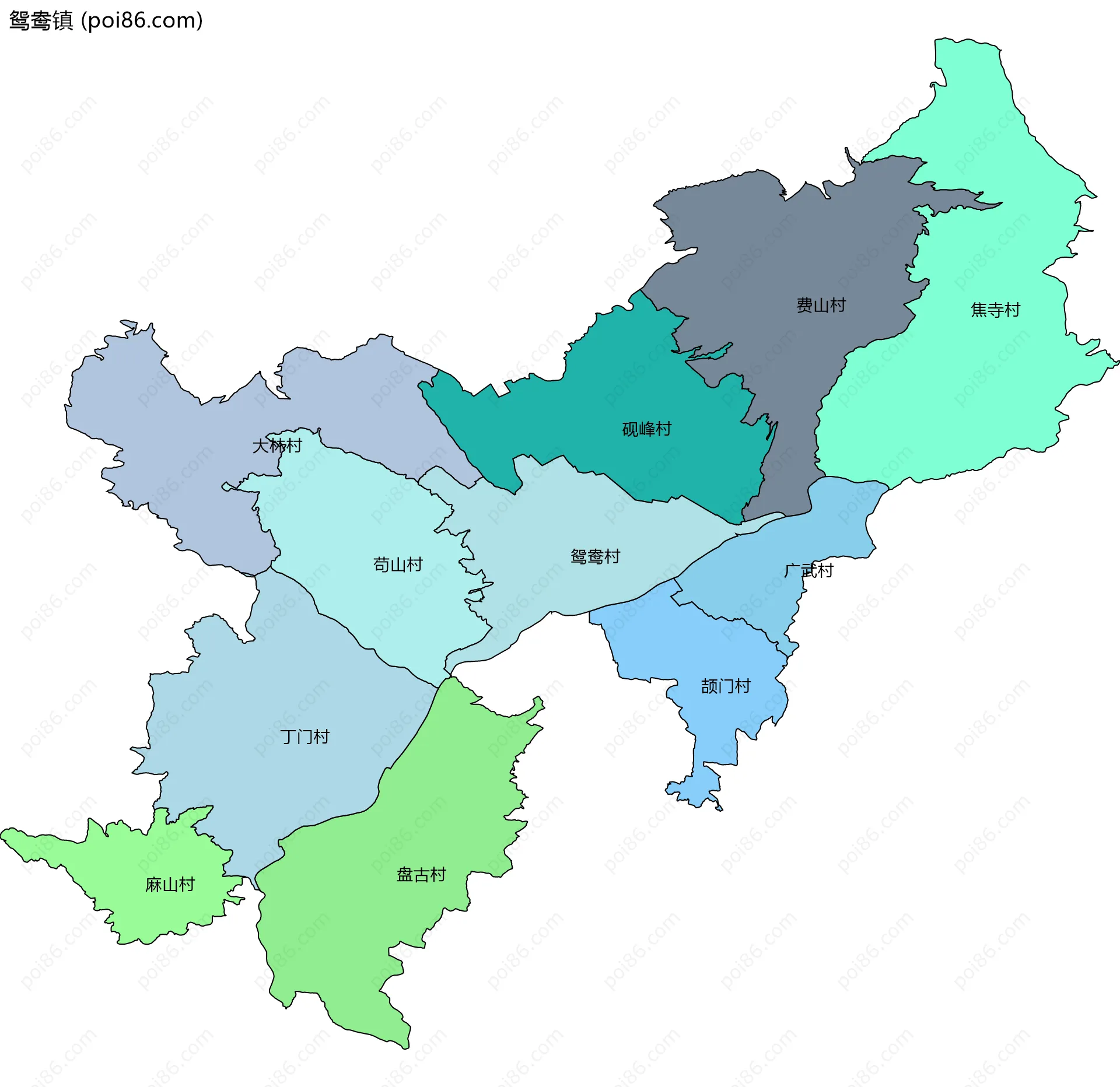 鸳鸯镇边界地图(五级行政区划)
