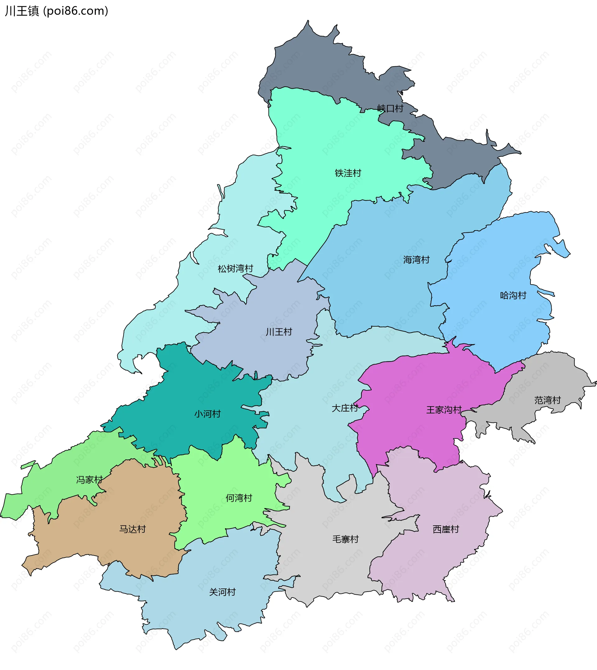 川王镇边界地图(五级行政区划)