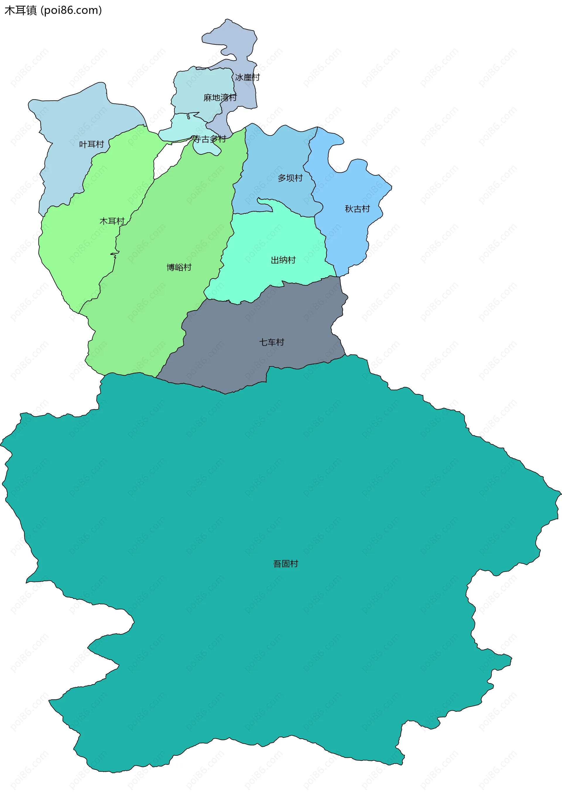 木耳镇边界地图(五级行政区划)