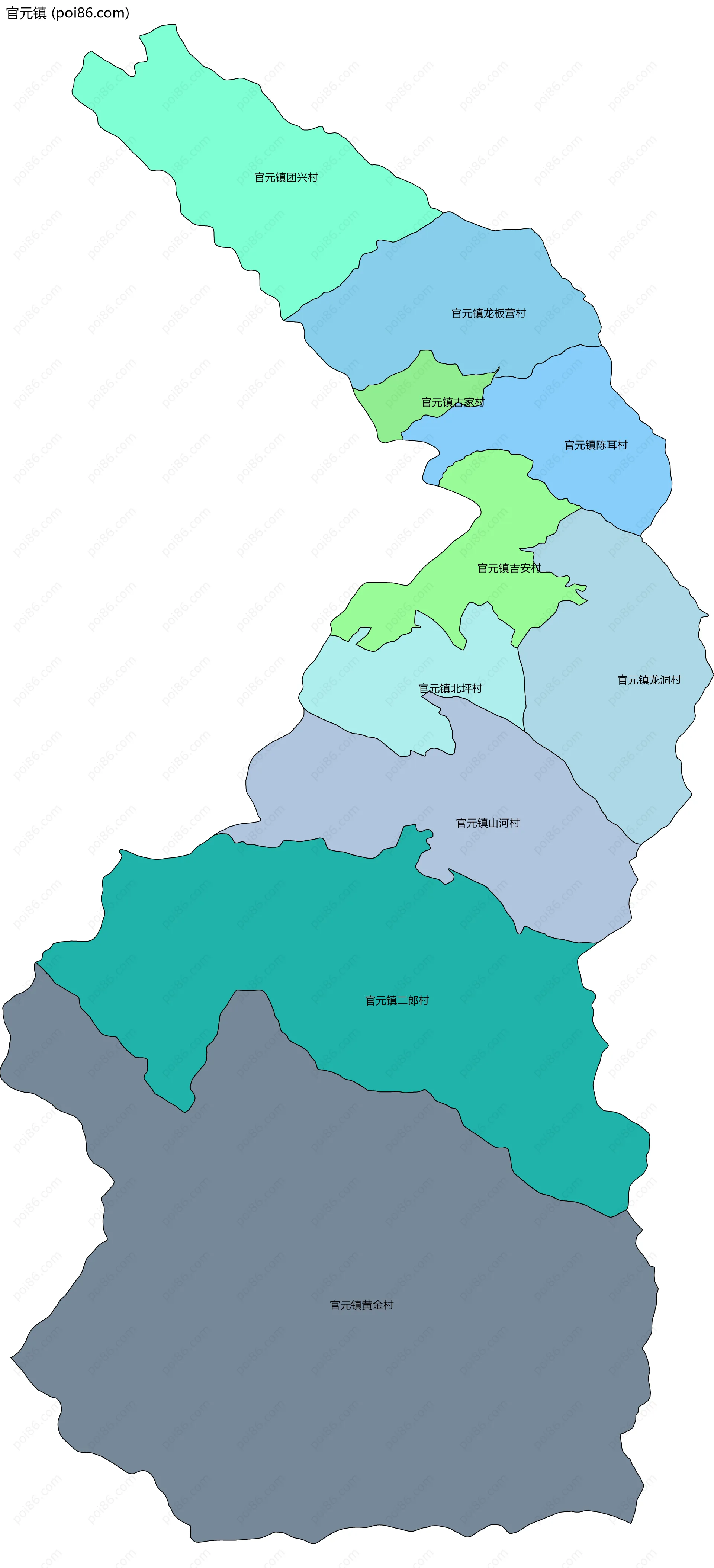 官元镇边界地图(五级行政区划)