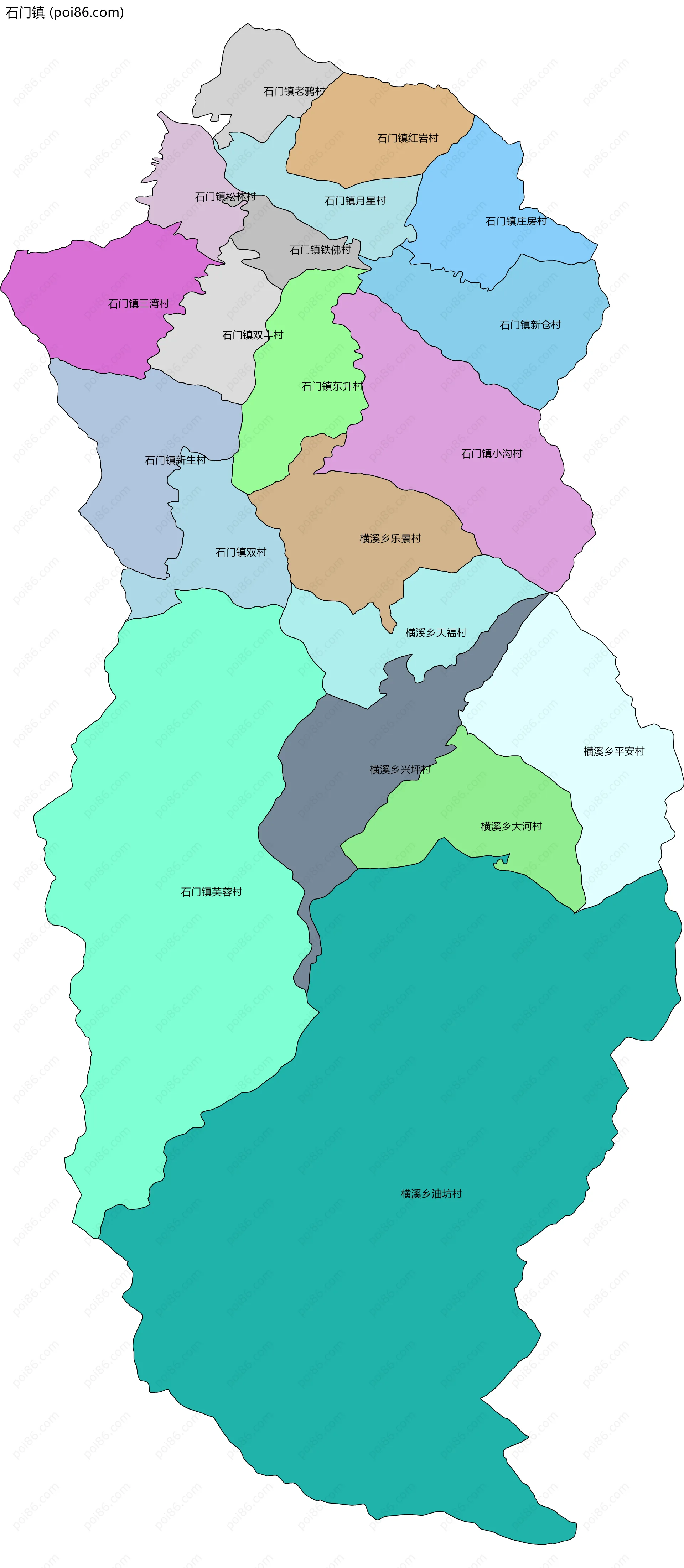 石门镇边界地图(五级行政区划)