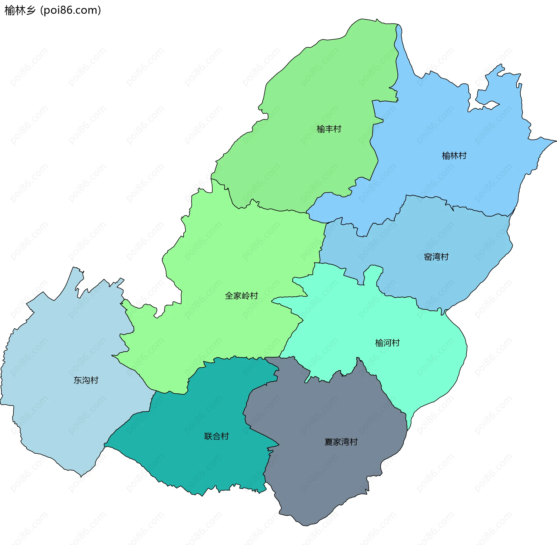 榆林乡边界地图(五级行政区划)