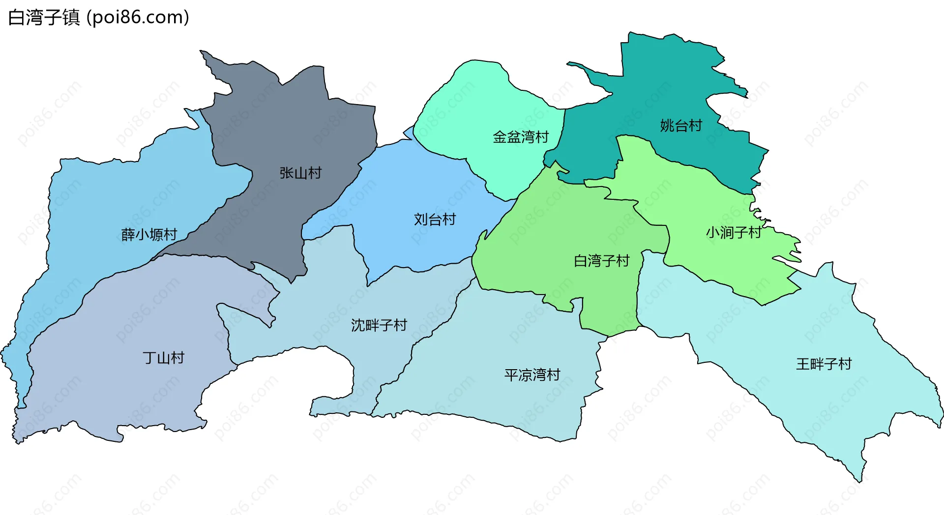 白湾子镇边界地图(五级行政区划)