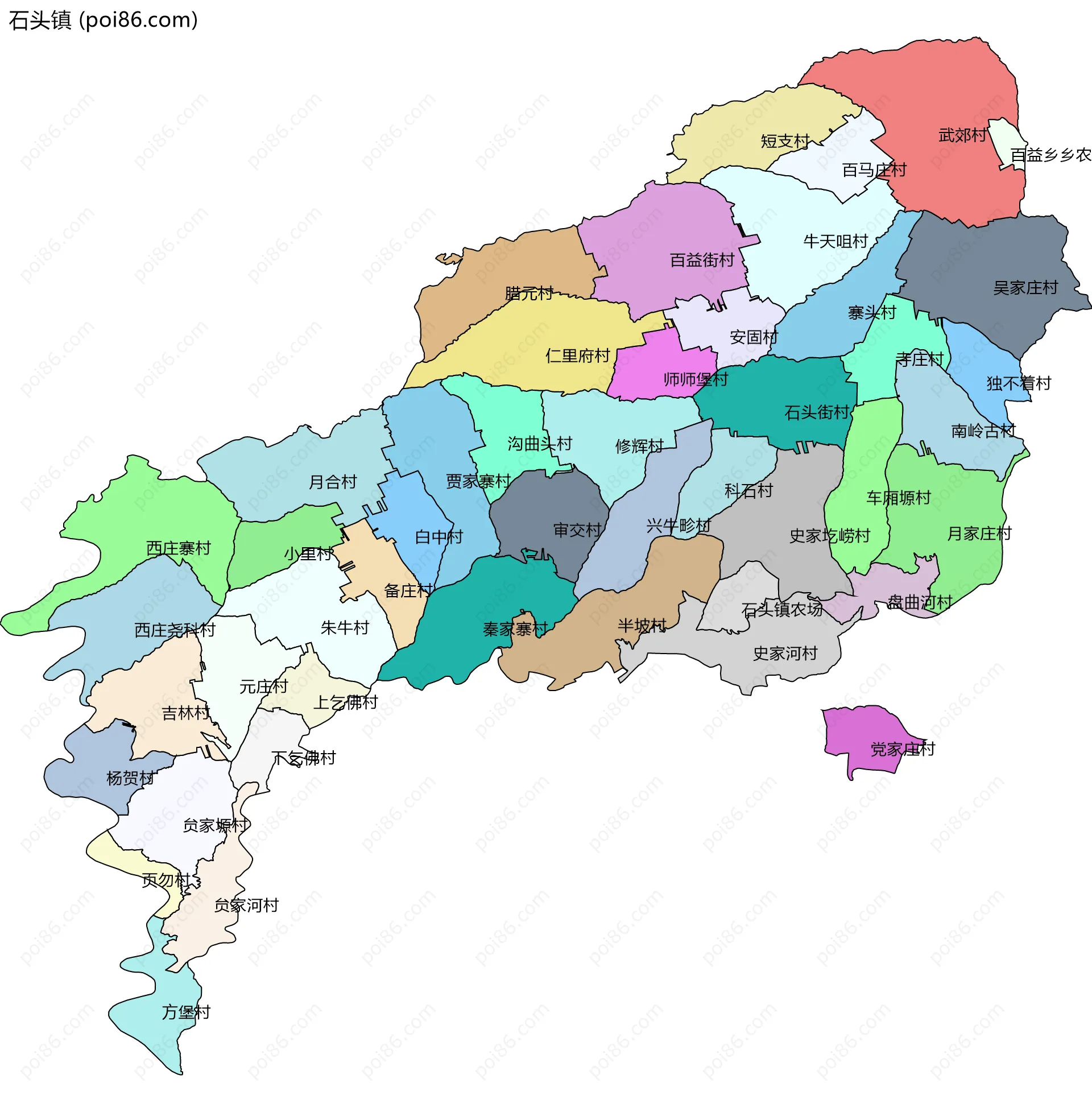 石头镇边界地图(五级行政区划)