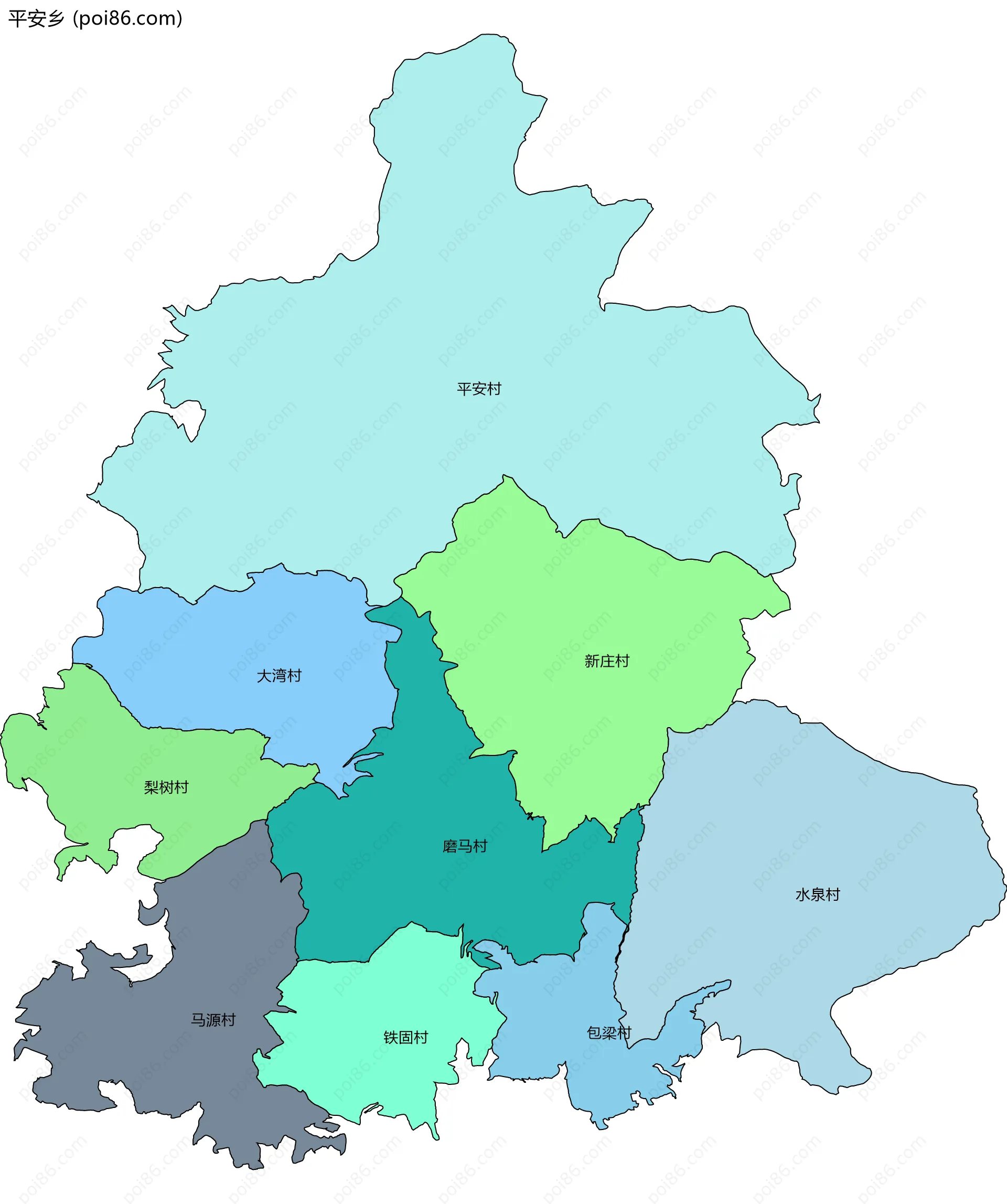 平安乡边界地图(五级行政区划)