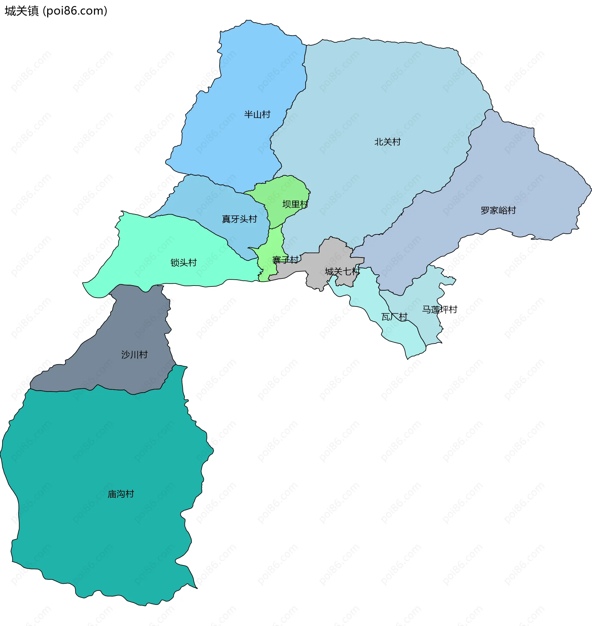 城关镇边界地图(五级行政区划)