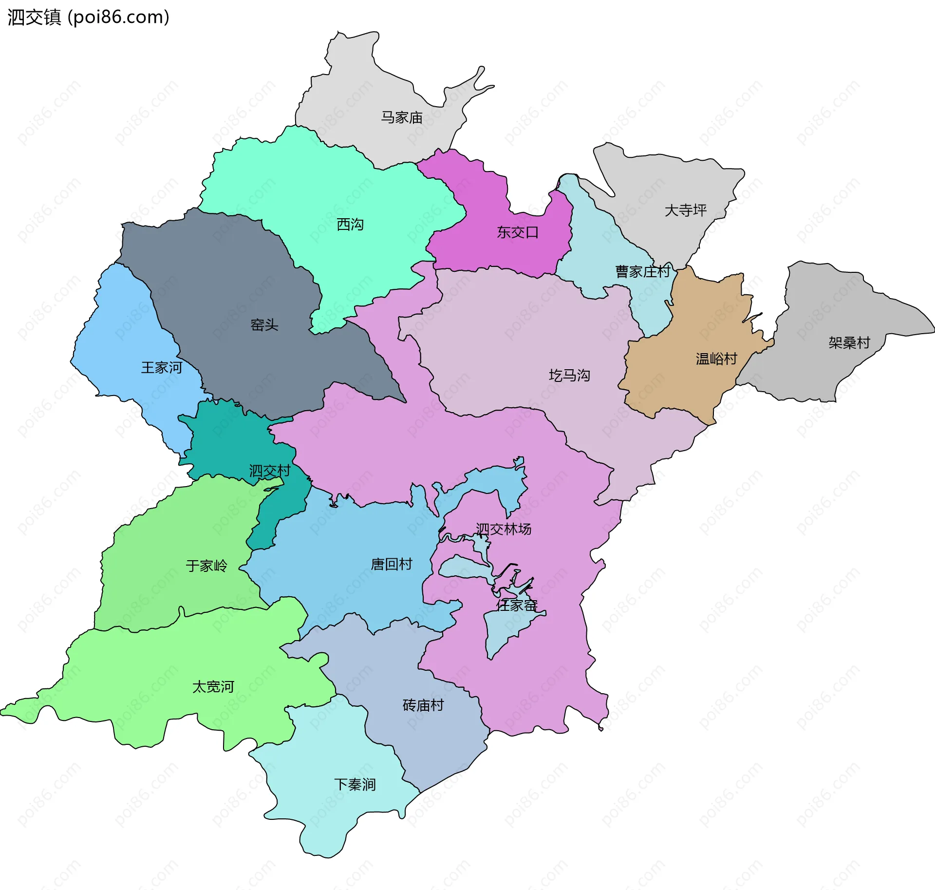 泗交镇边界地图(五级行政区划)