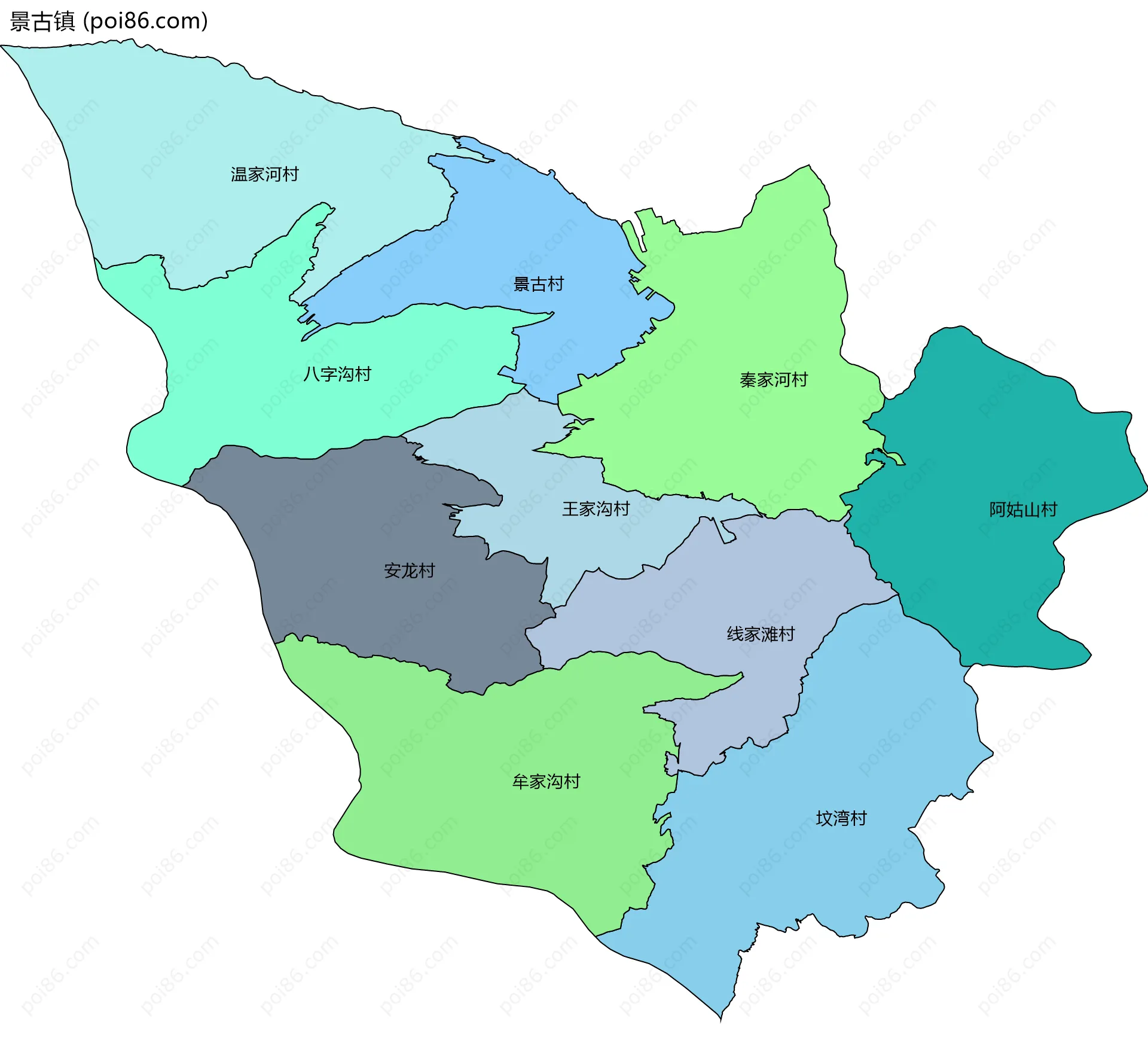 景古镇边界地图(五级行政区划)