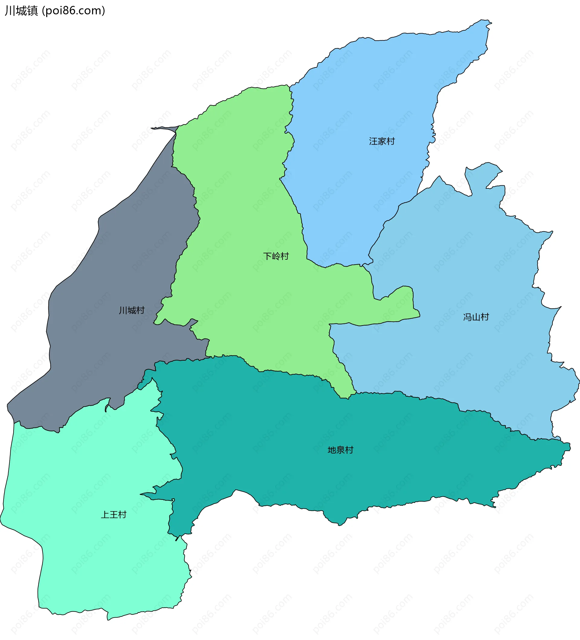 川城镇边界地图(五级行政区划)