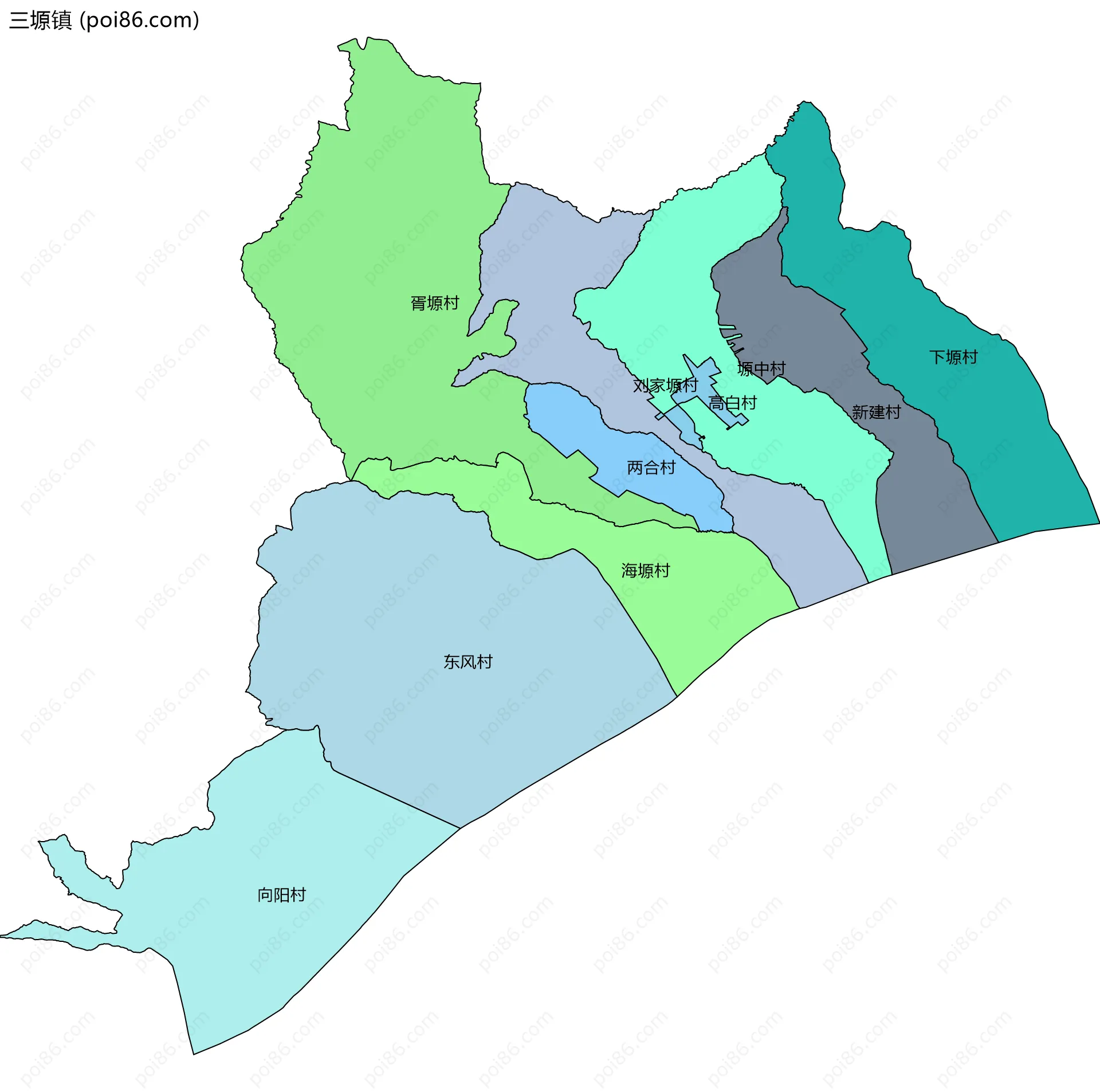 三塬镇边界地图(五级行政区划)