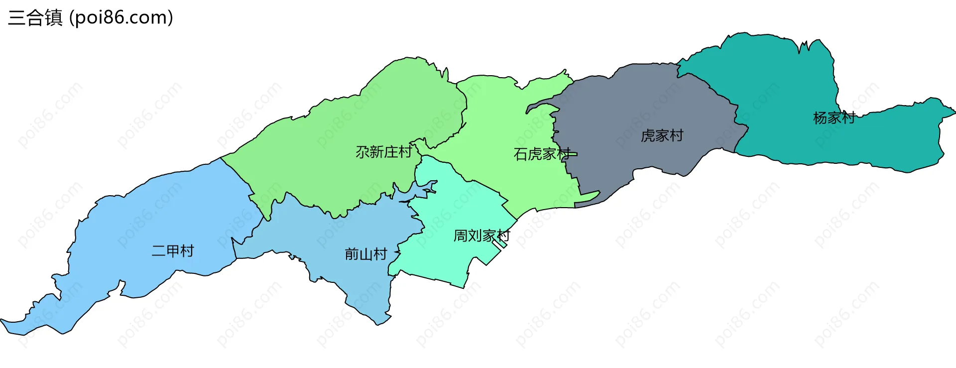 三合镇边界地图(五级行政区划)