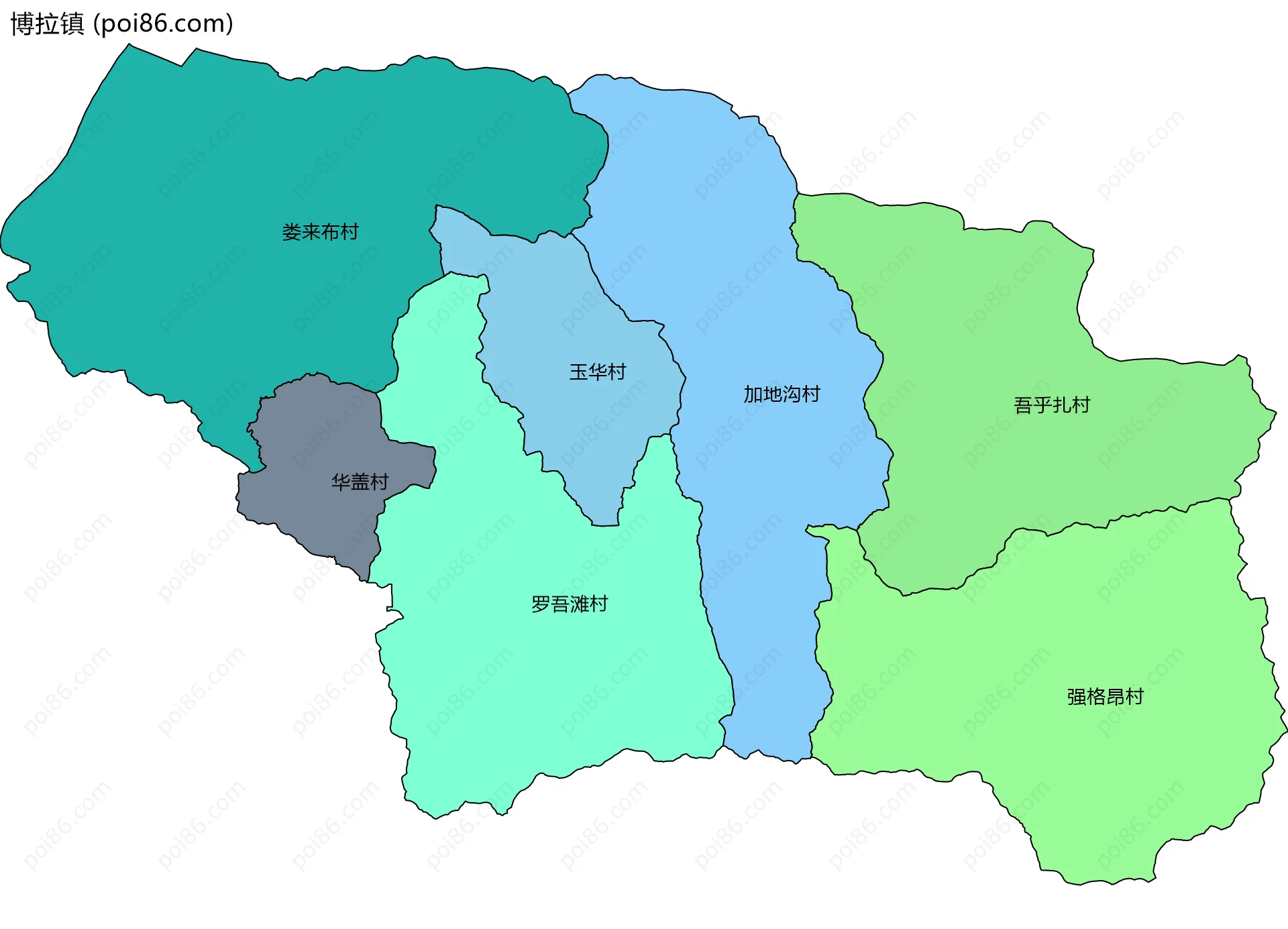 博拉镇边界地图(五级行政区划)