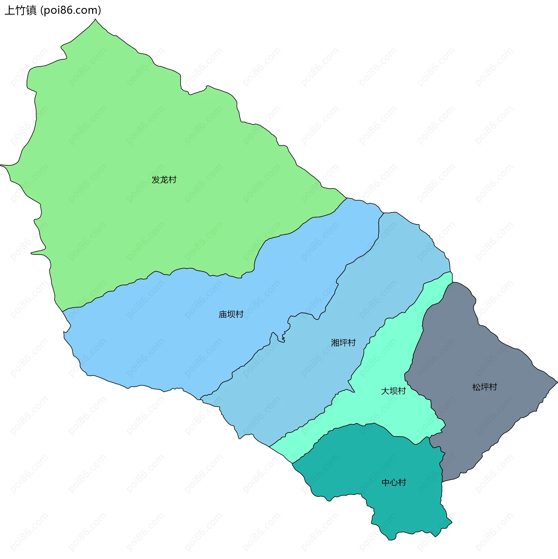 上竹镇边界地图(五级行政区划)