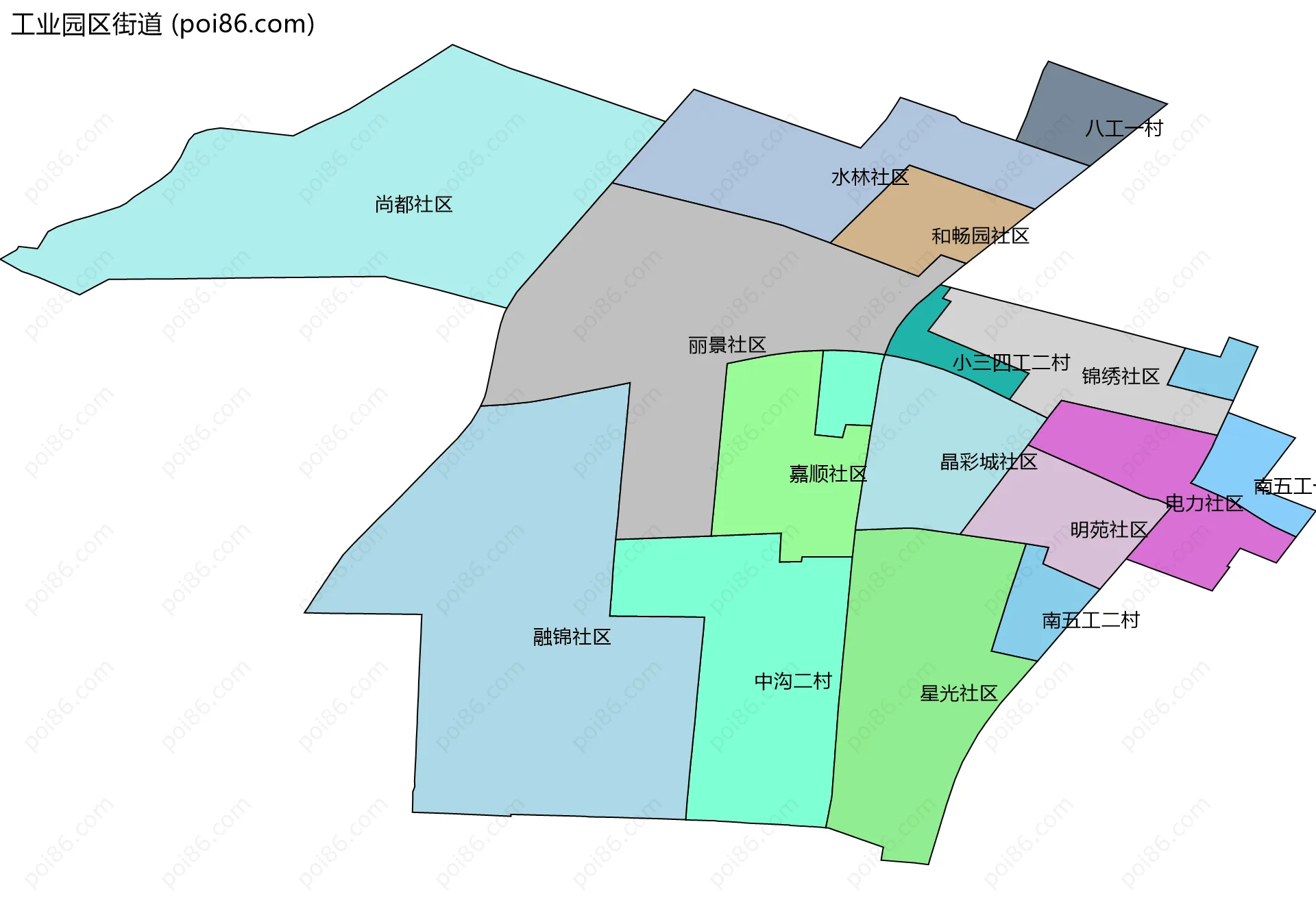 工业园区街道边界地图(五级行政区划)