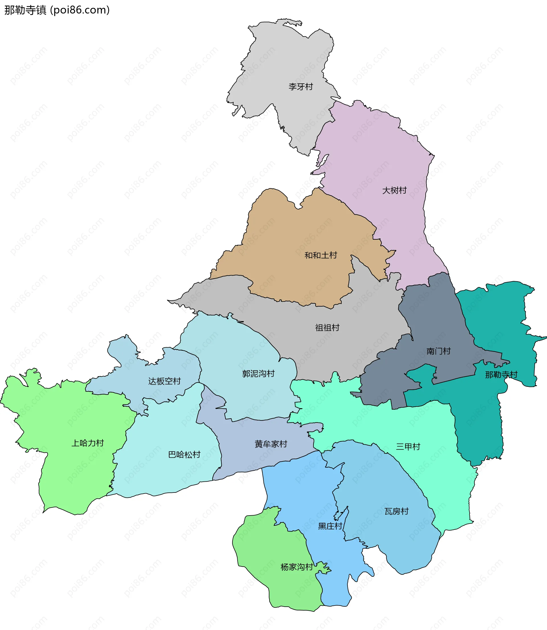 那勒寺镇边界地图(五级行政区划)