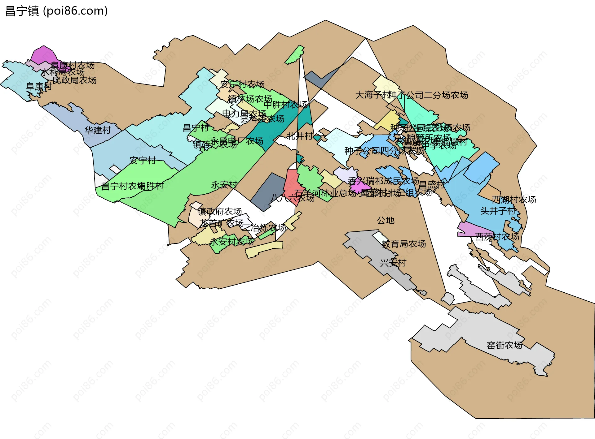 昌宁镇边界地图(五级行政区划)
