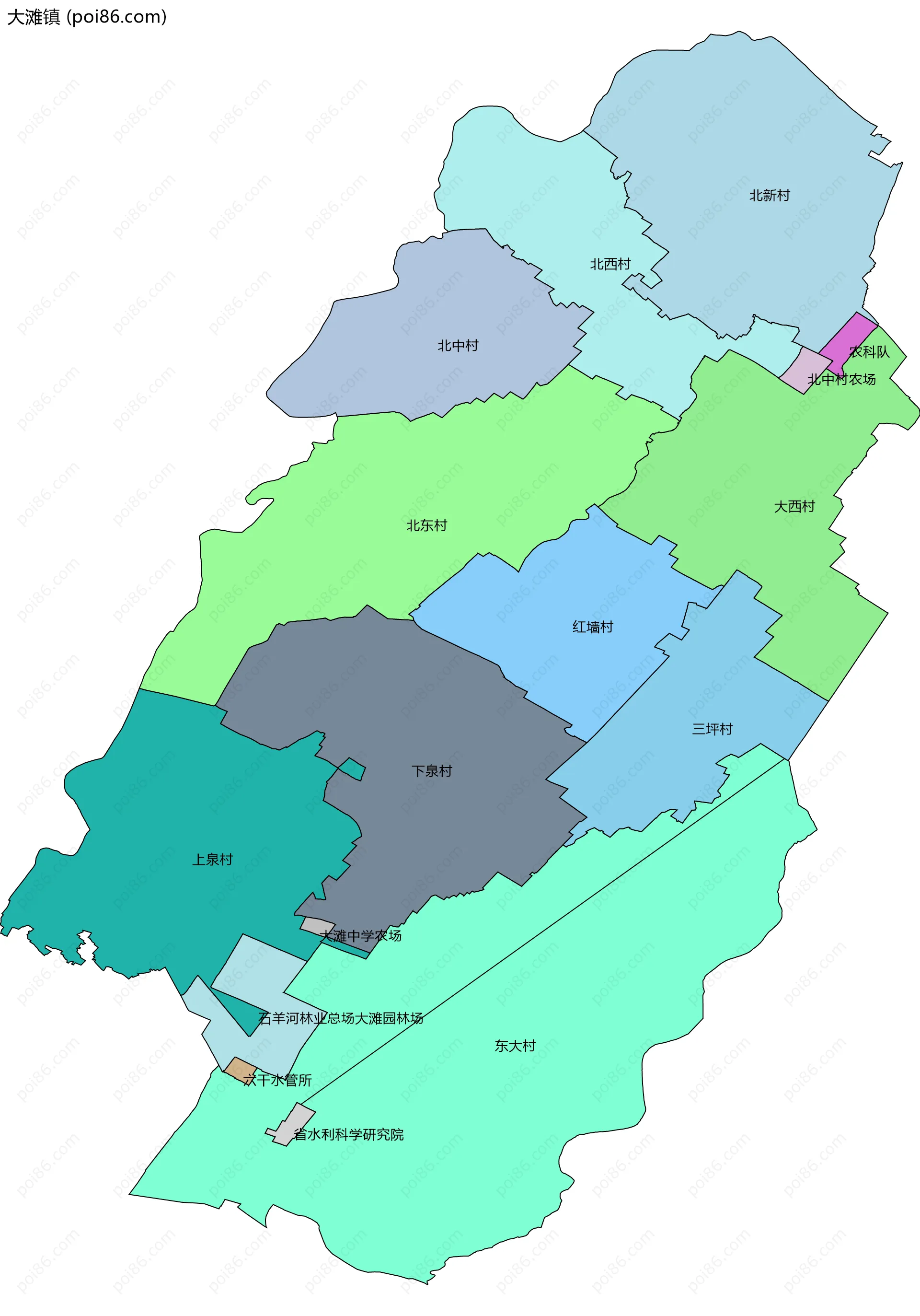 大滩镇边界地图(五级行政区划)