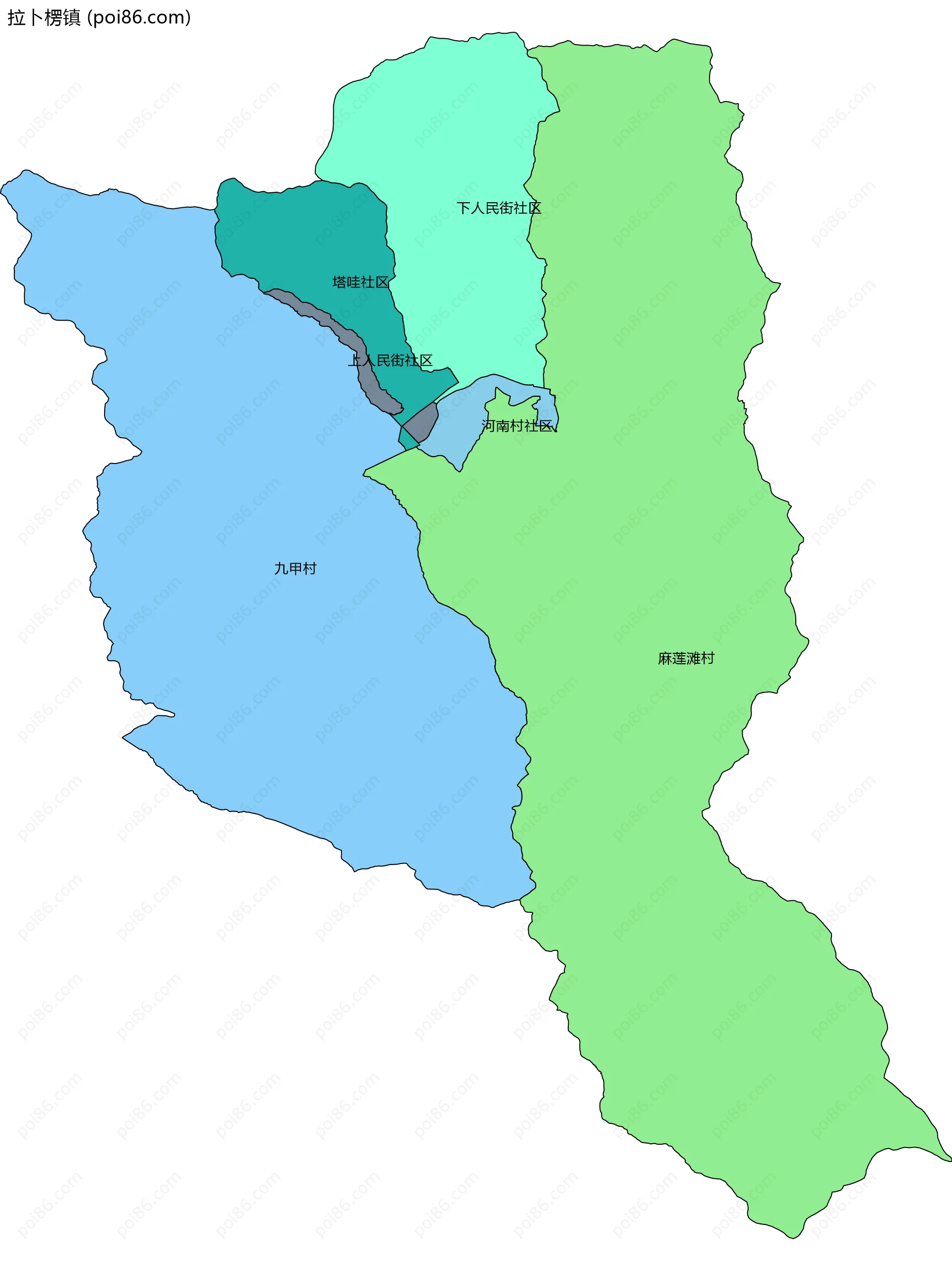 拉卜楞镇边界地图(五级行政区划)