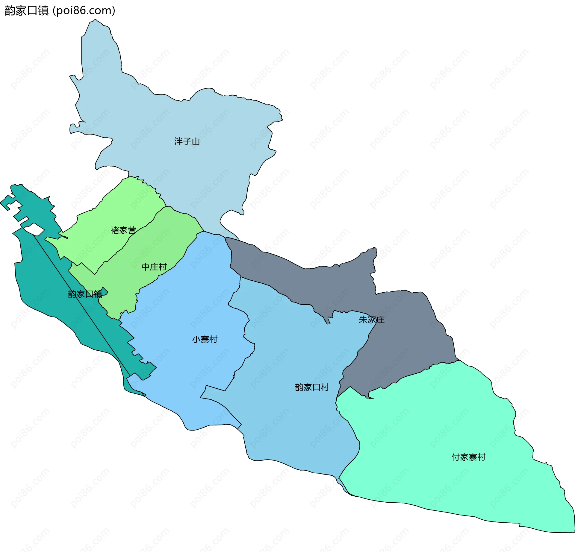 韵家口镇边界地图(五级行政区划)