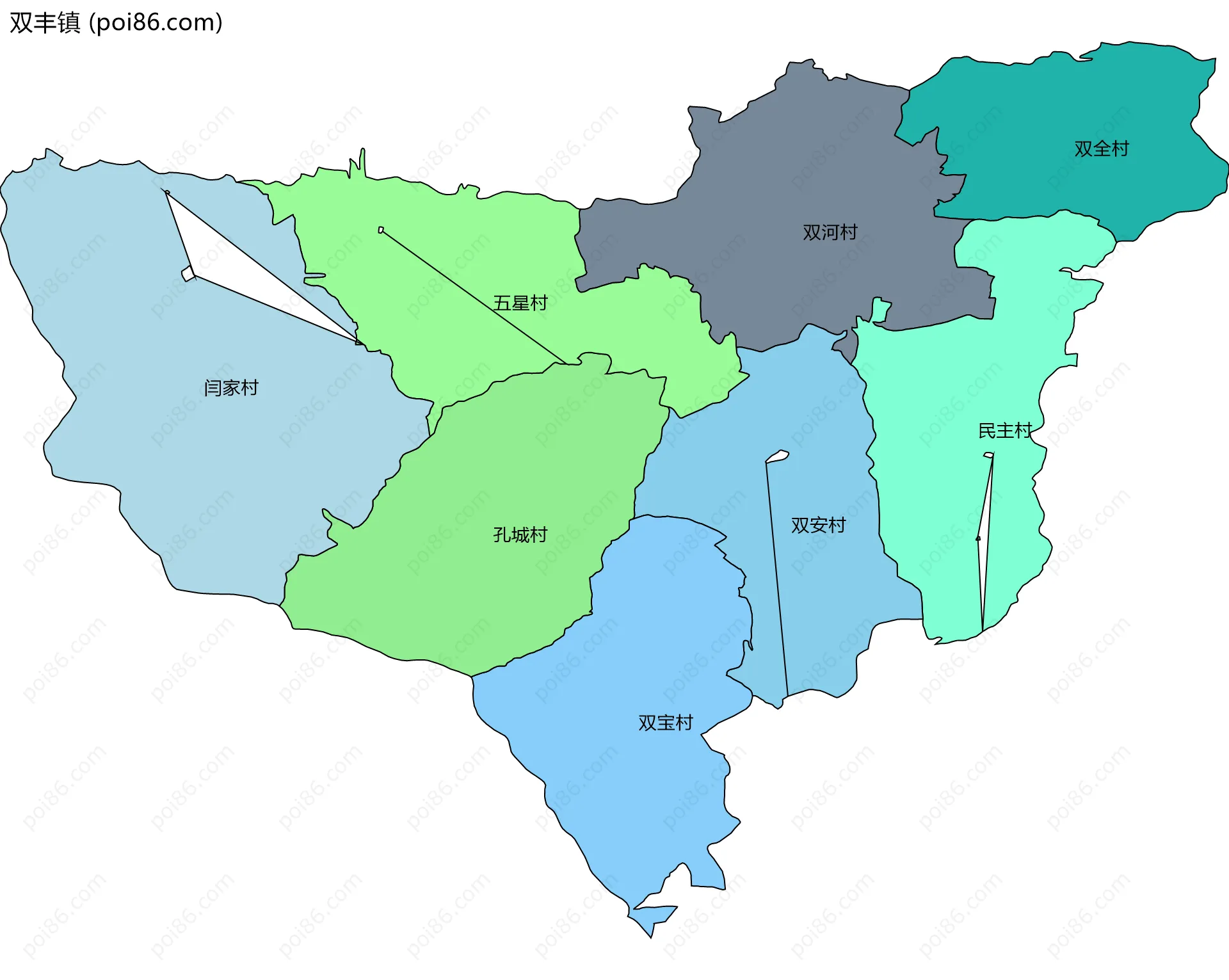 双丰镇边界地图(五级行政区划)
