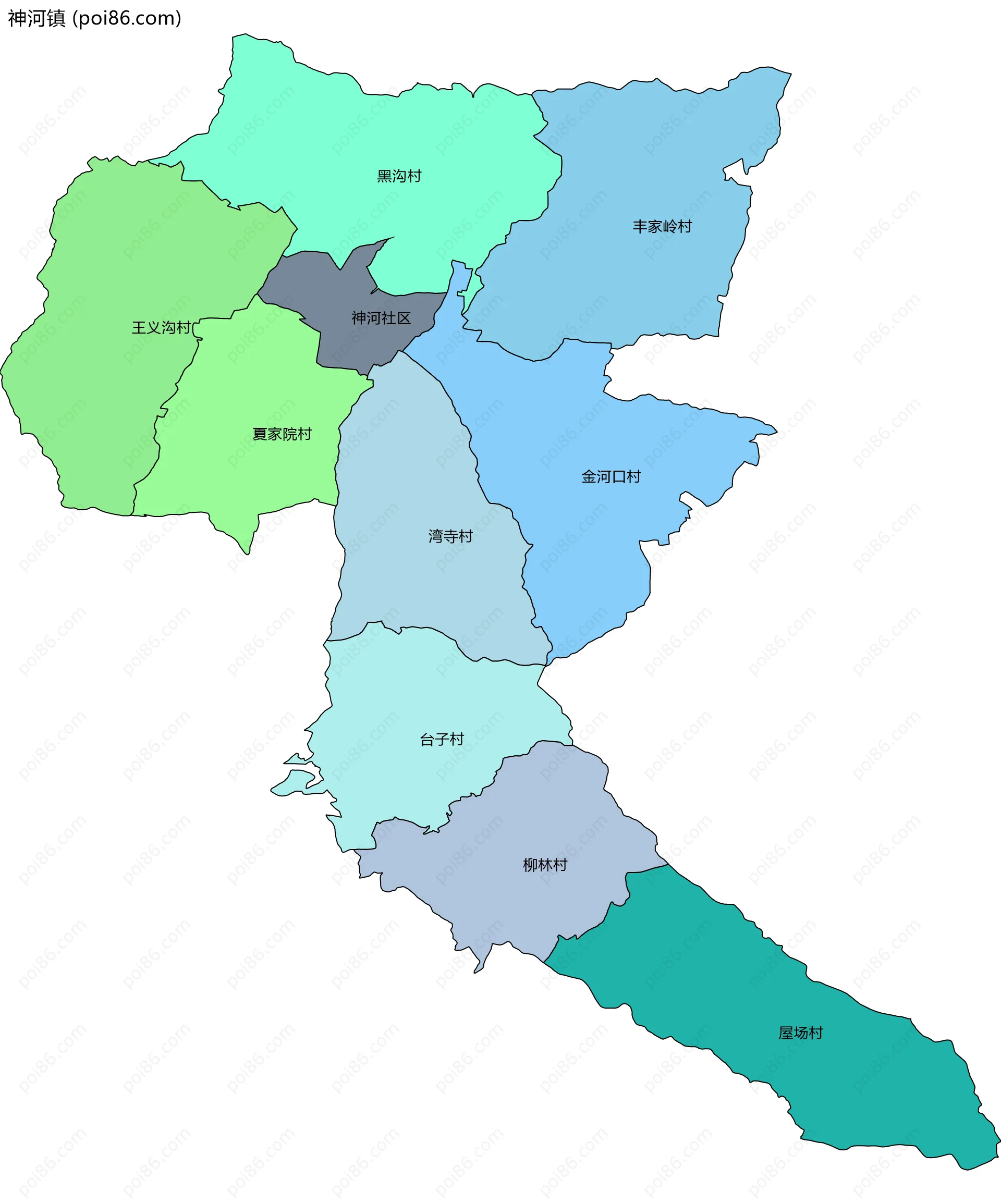 神河镇边界地图(五级行政区划)