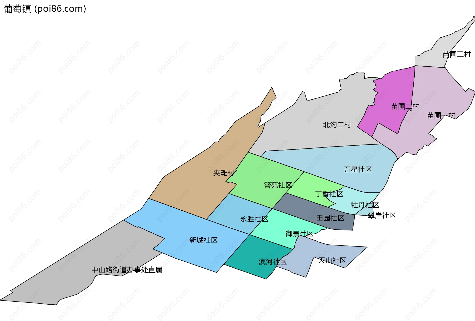 葡萄镇边界地图(五级行政区划)
