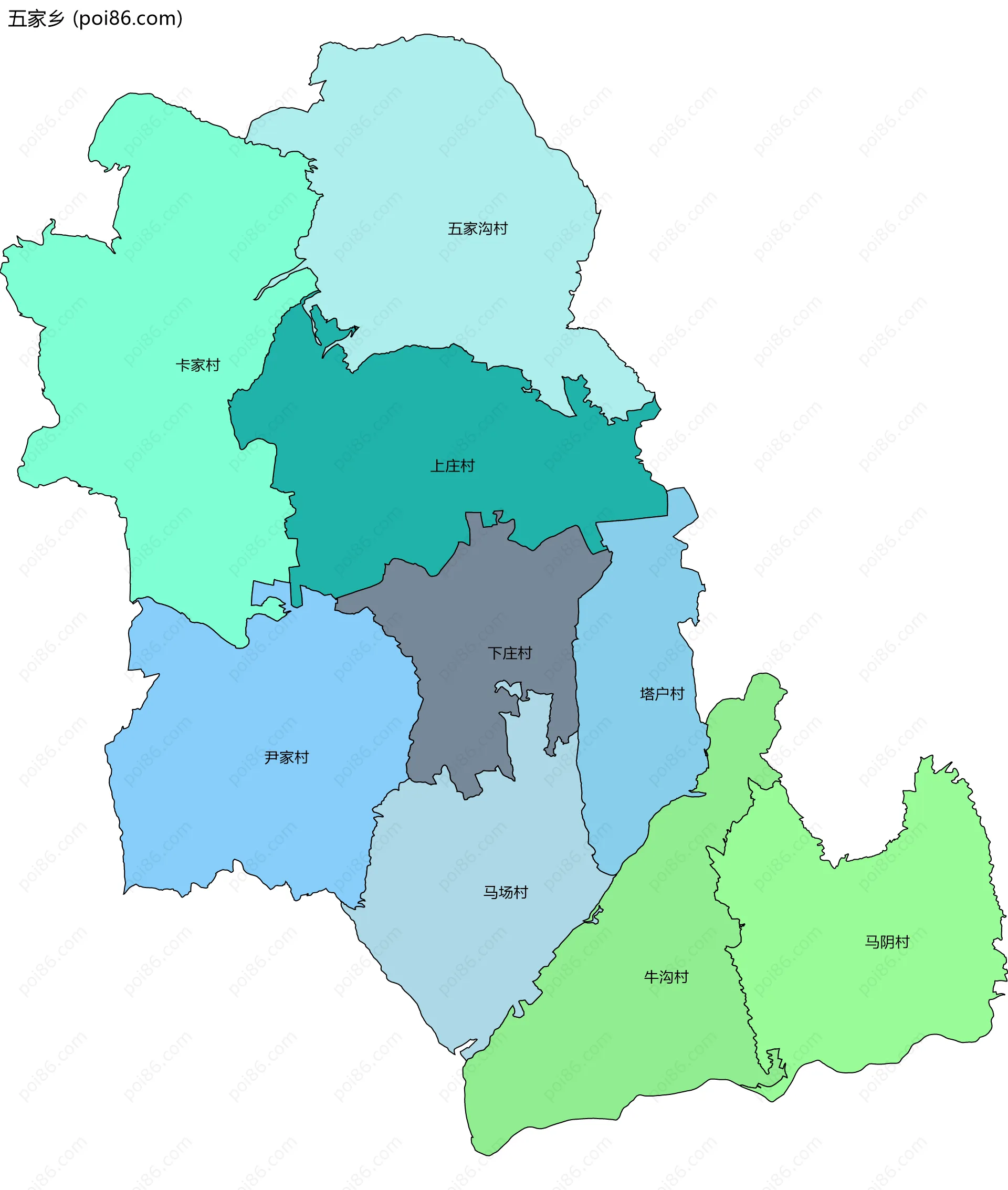 五家乡边界地图(五级行政区划)