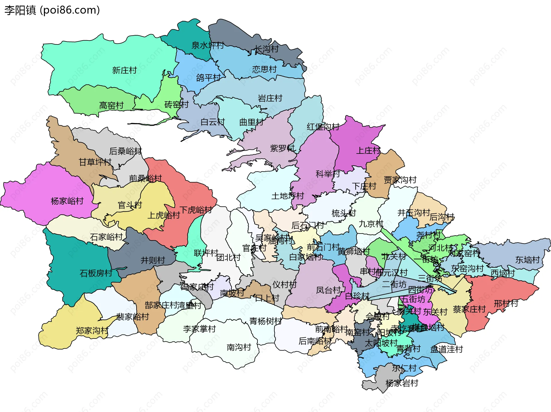 李阳镇边界地图(五级行政区划)