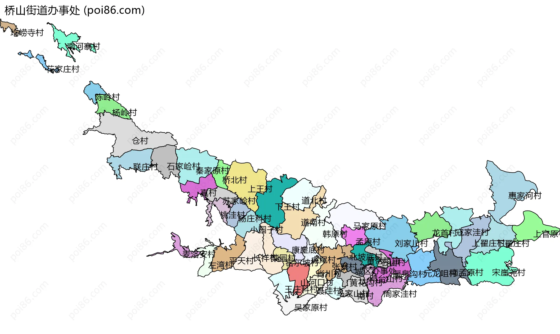 桥山街道办事处边界地图(五级行政区划)