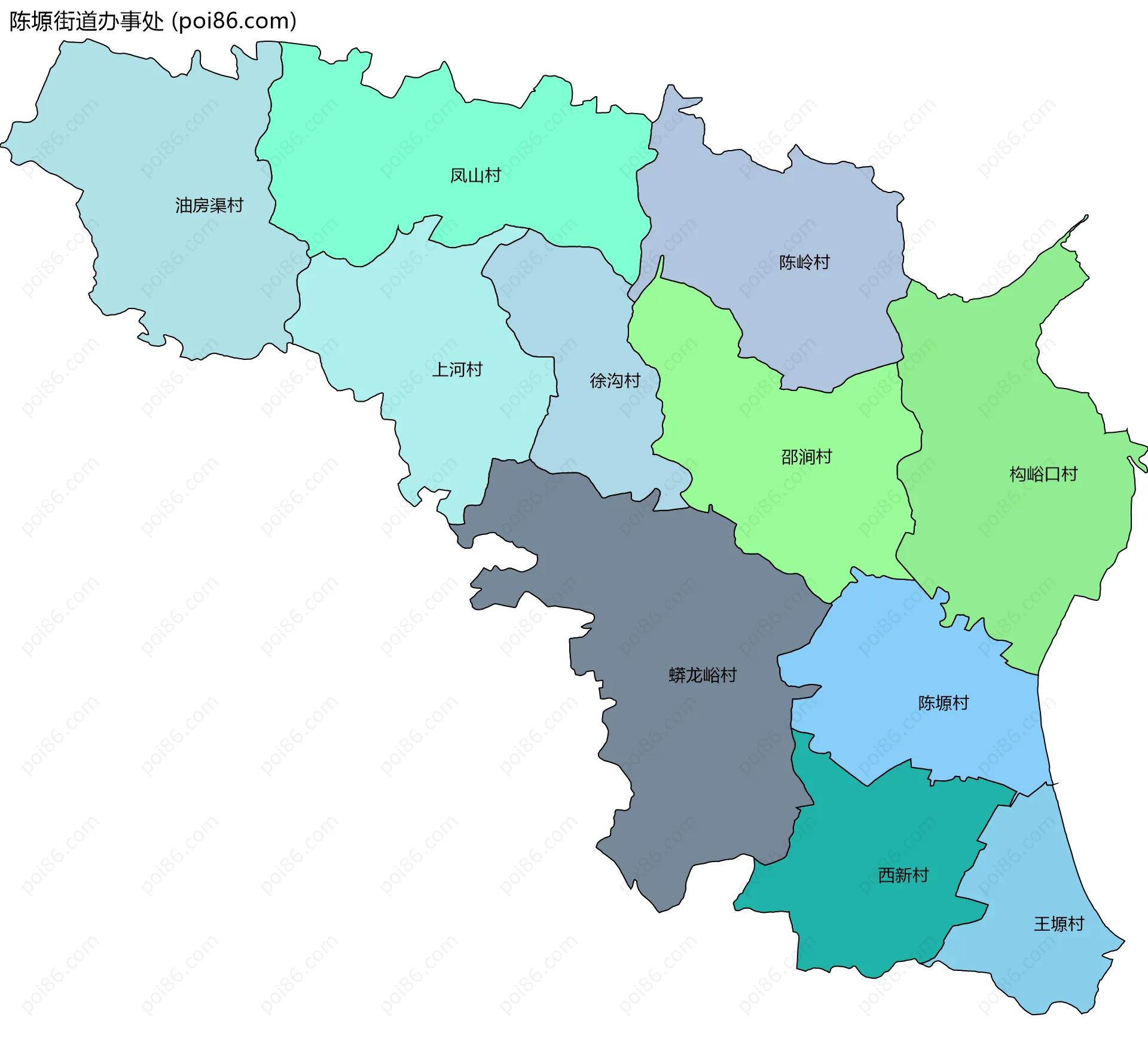 陈塬街道办事处边界地图(五级行政区划)