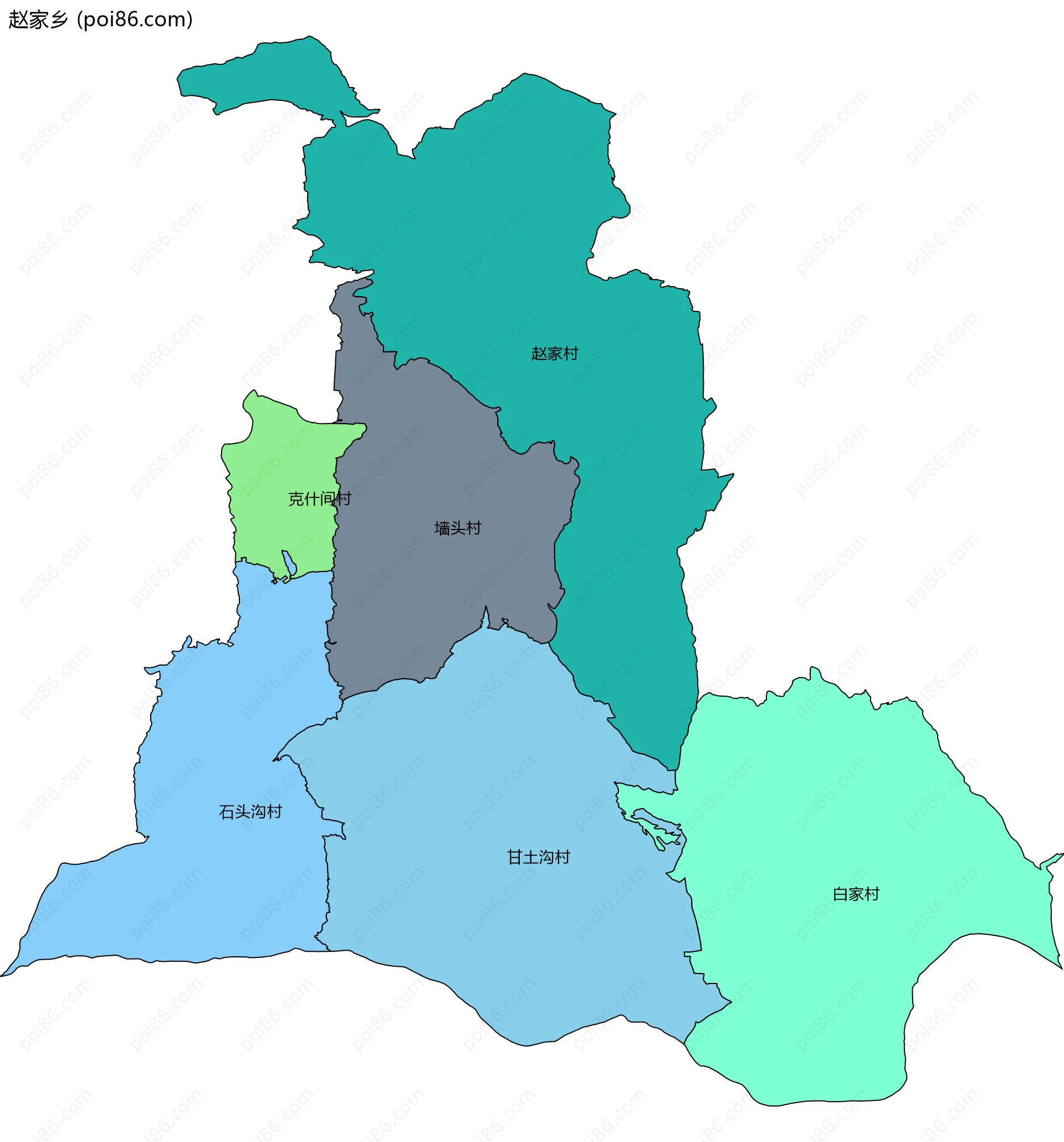 赵家乡边界地图(五级行政区划)