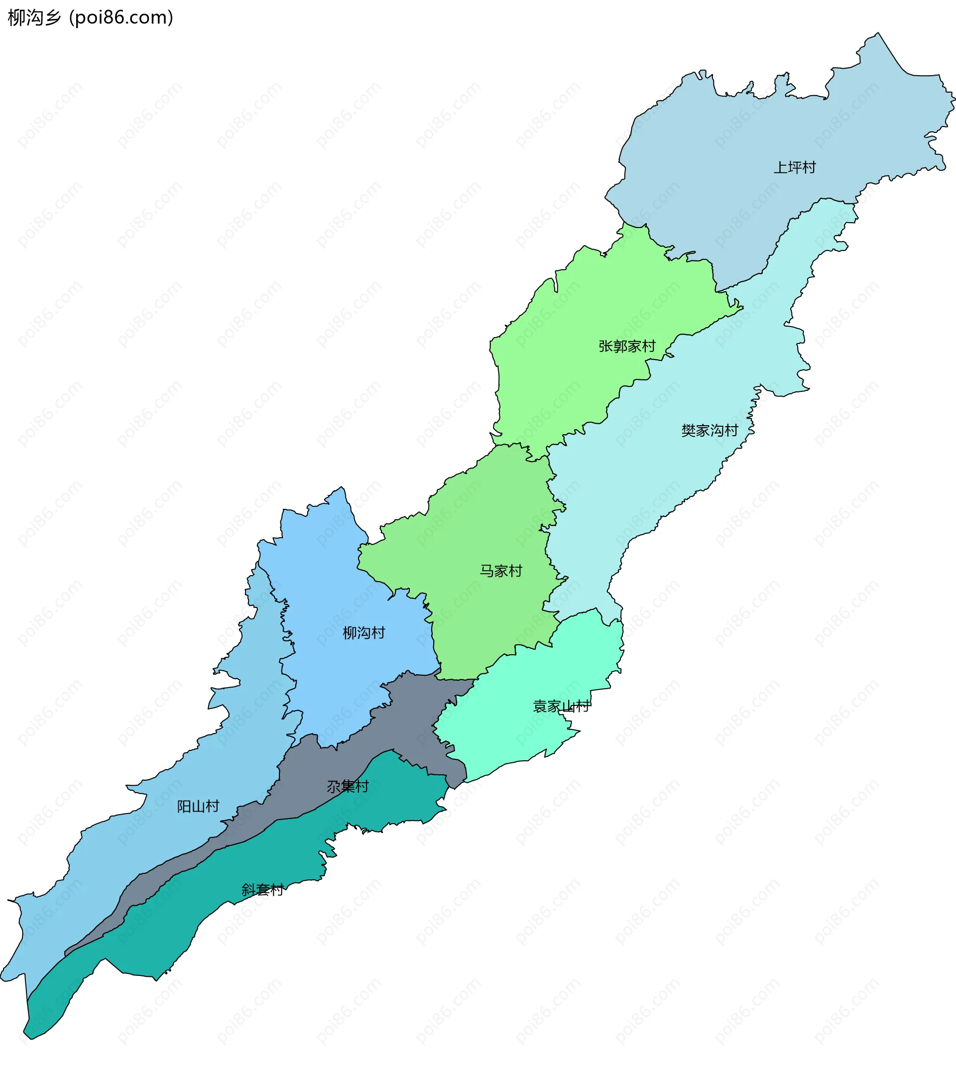 柳沟乡边界地图(五级行政区划)