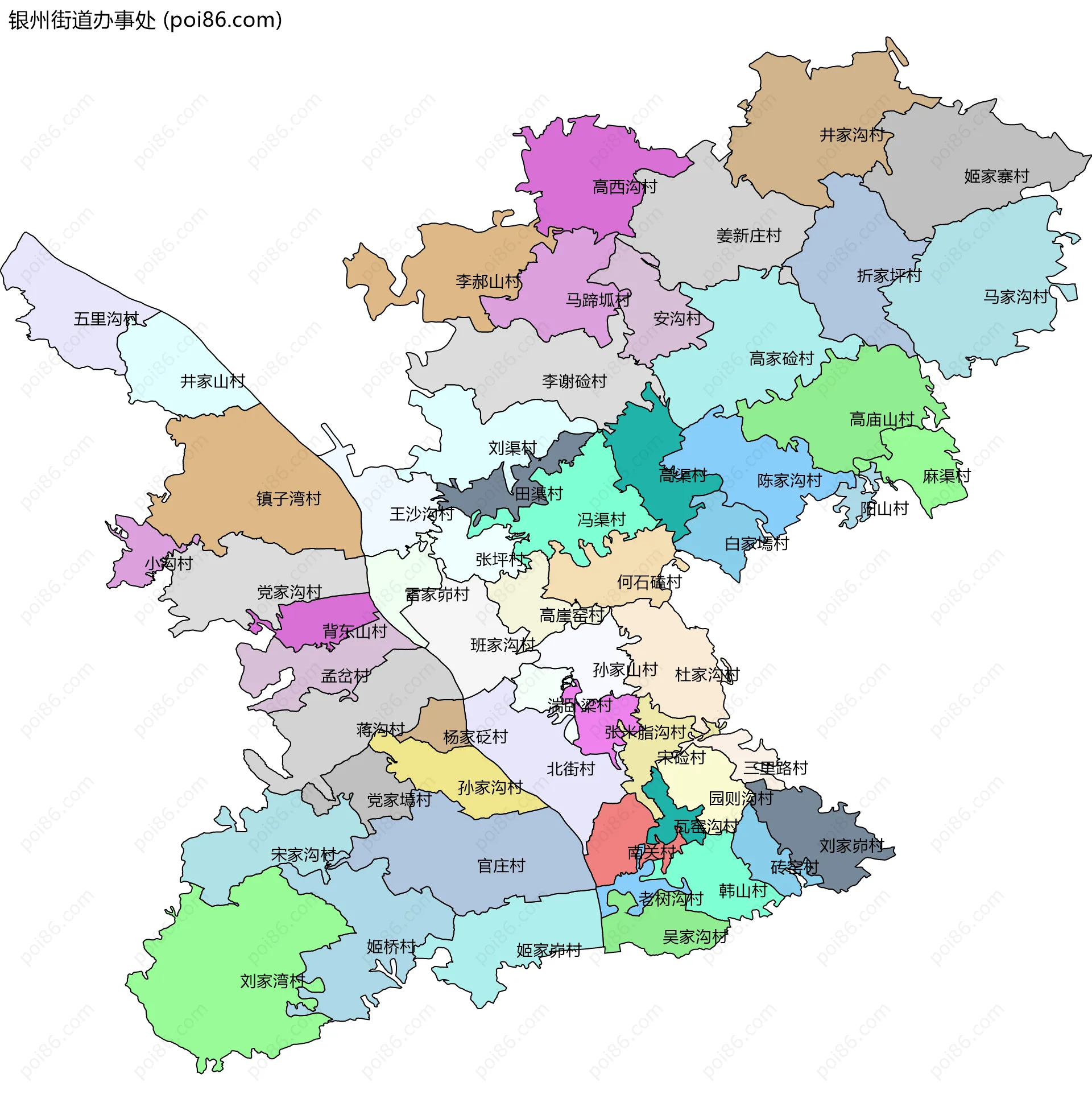 银州街道办事处边界地图(五级行政区划)