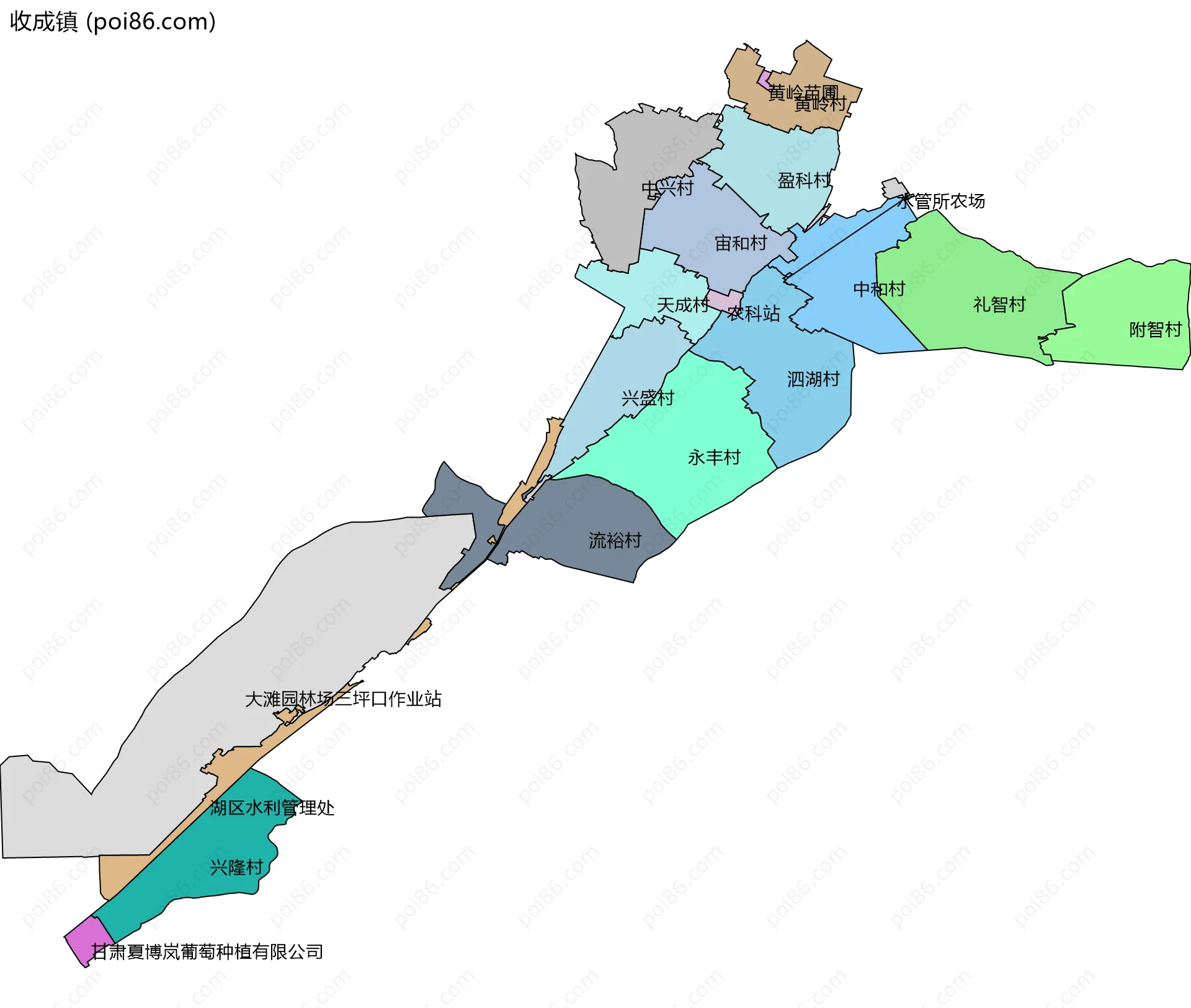 收成镇边界地图(五级行政区划)