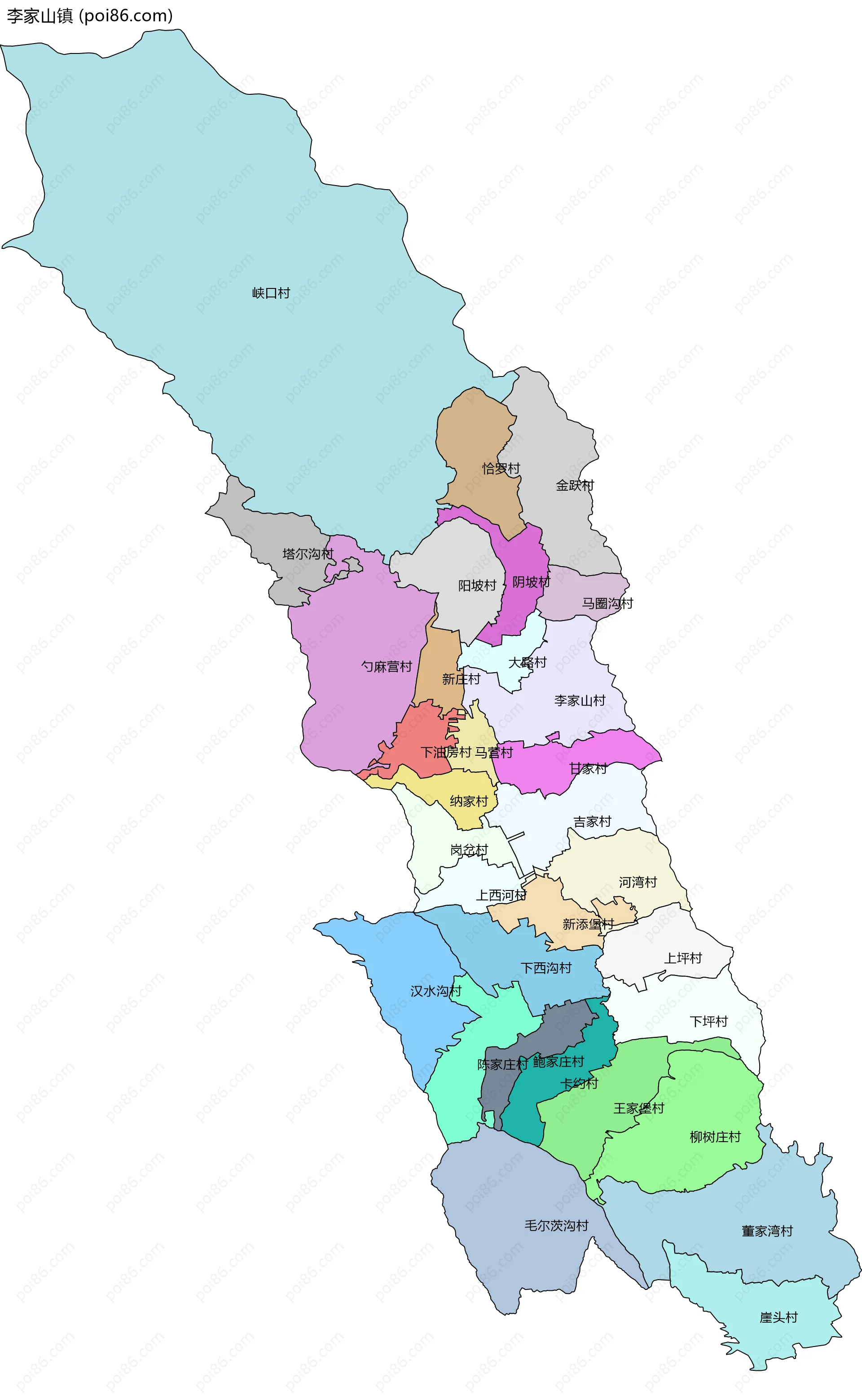 李家山镇边界地图(五级行政区划)
