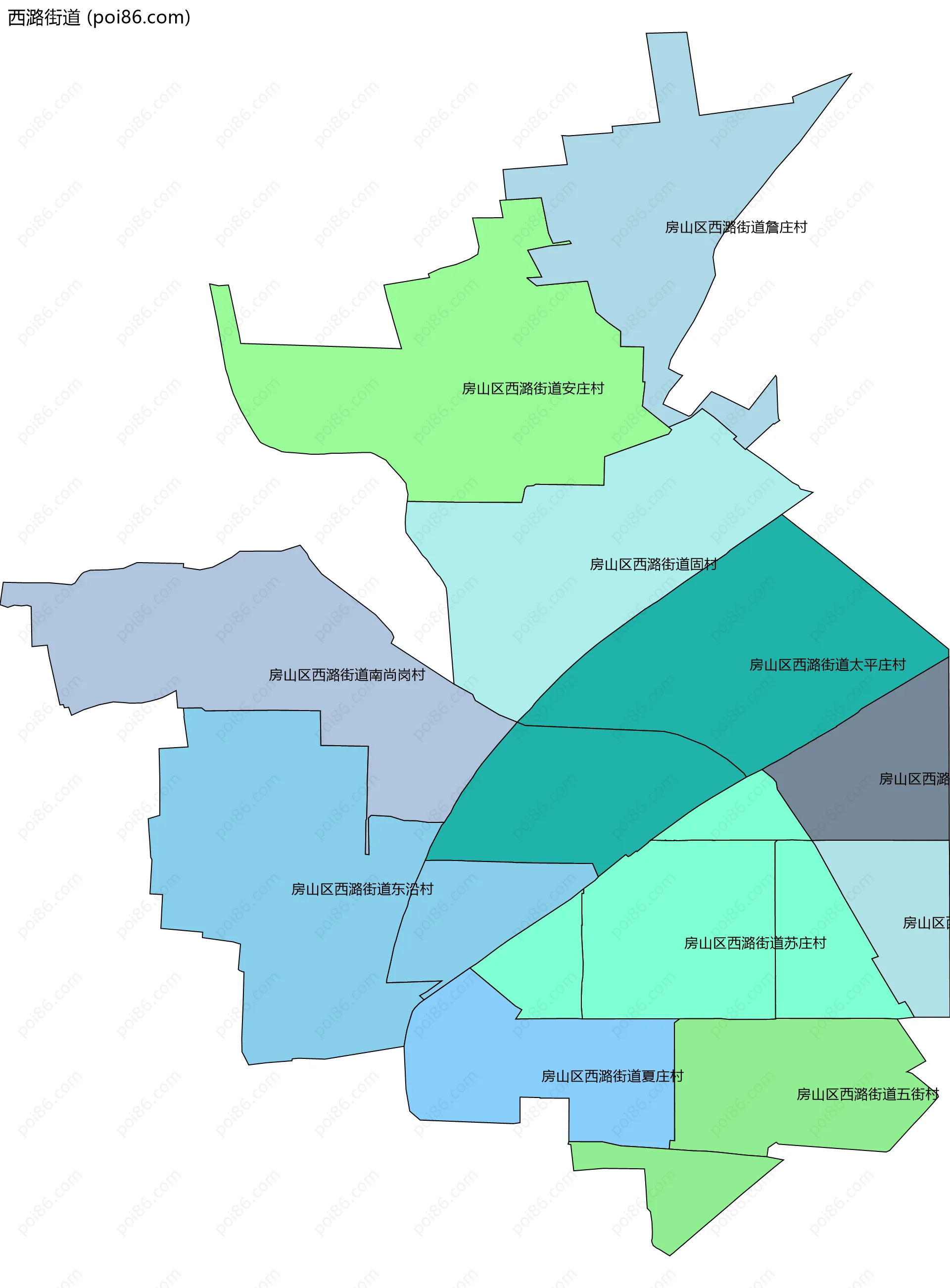 西潞街道边界地图(五级行政区划)