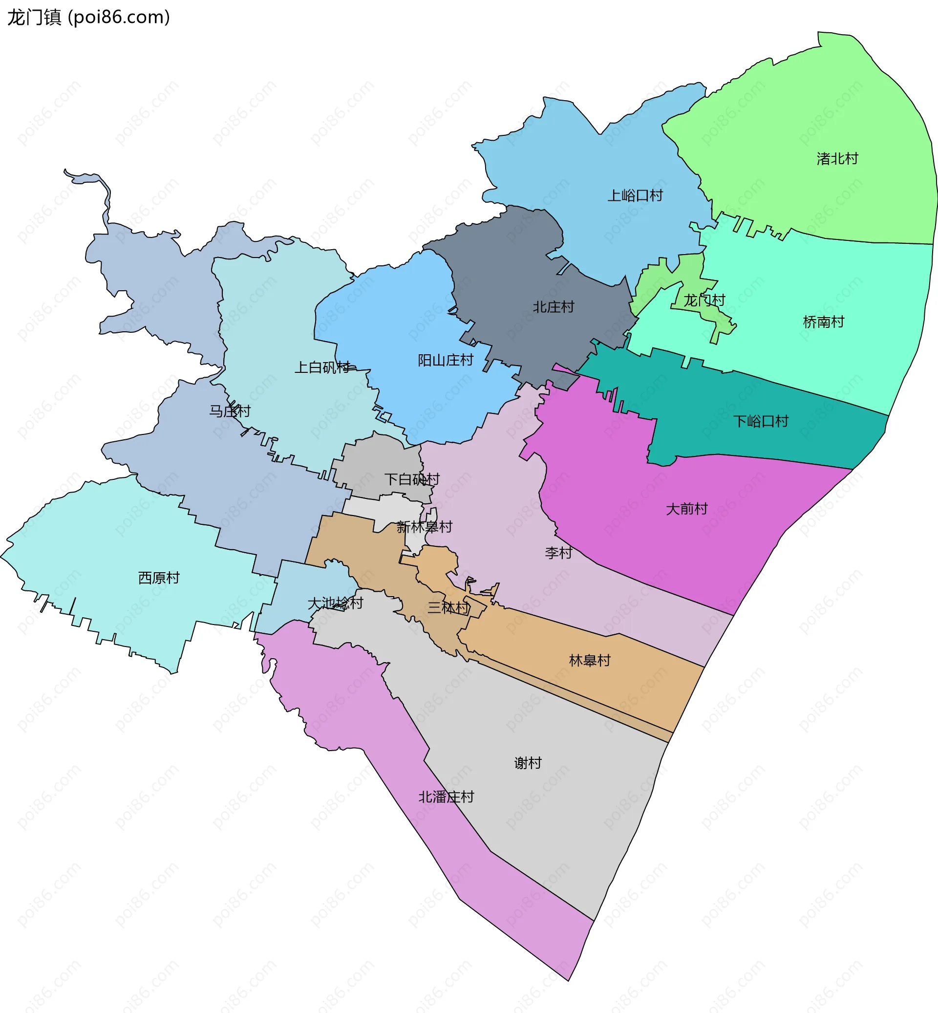 龙门镇边界地图(五级行政区划)