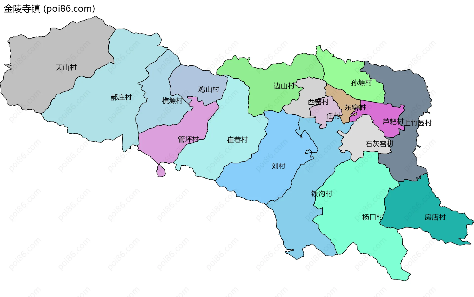 金陵寺镇边界地图(五级行政区划)