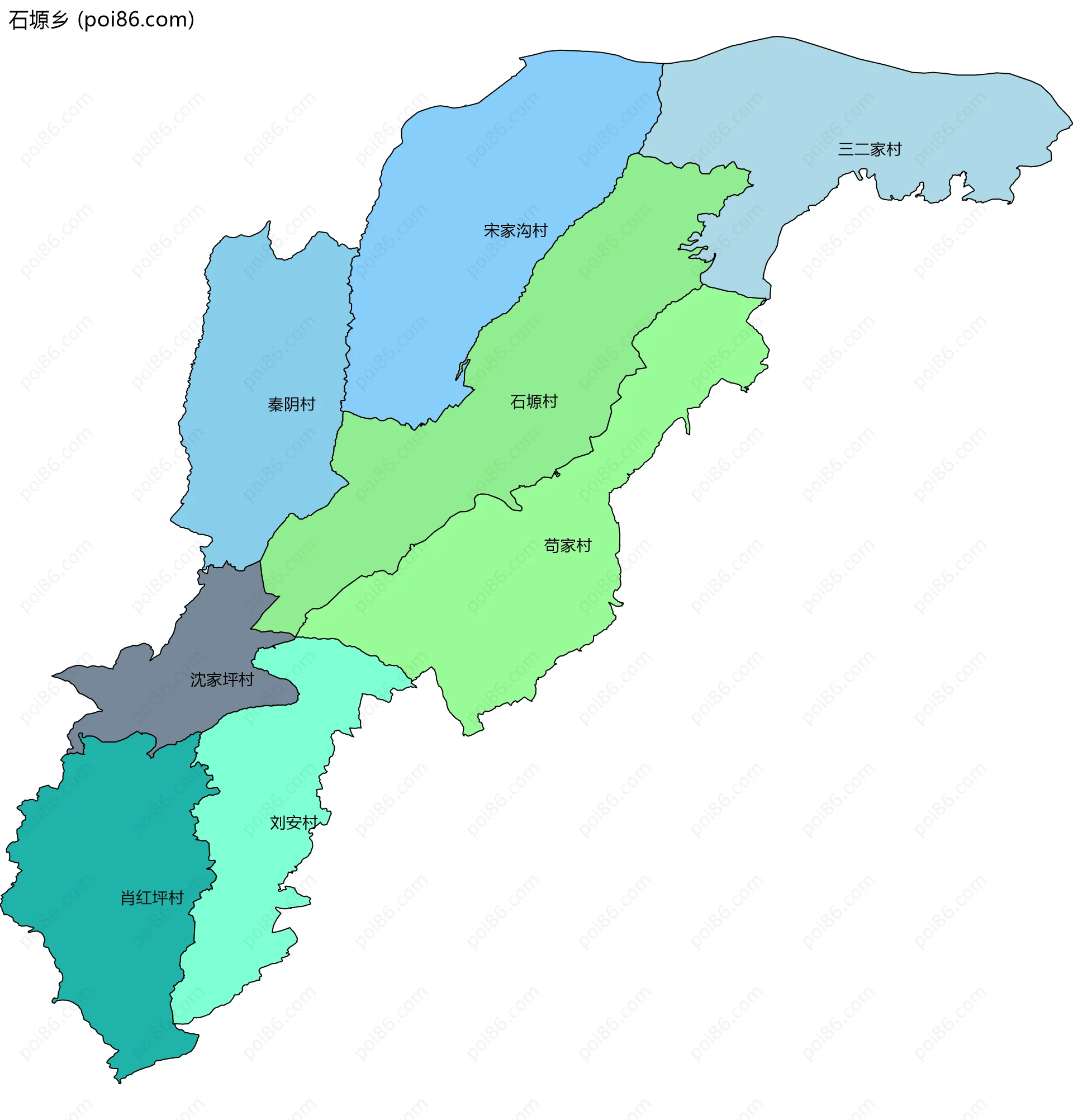 石塬乡边界地图(五级行政区划)