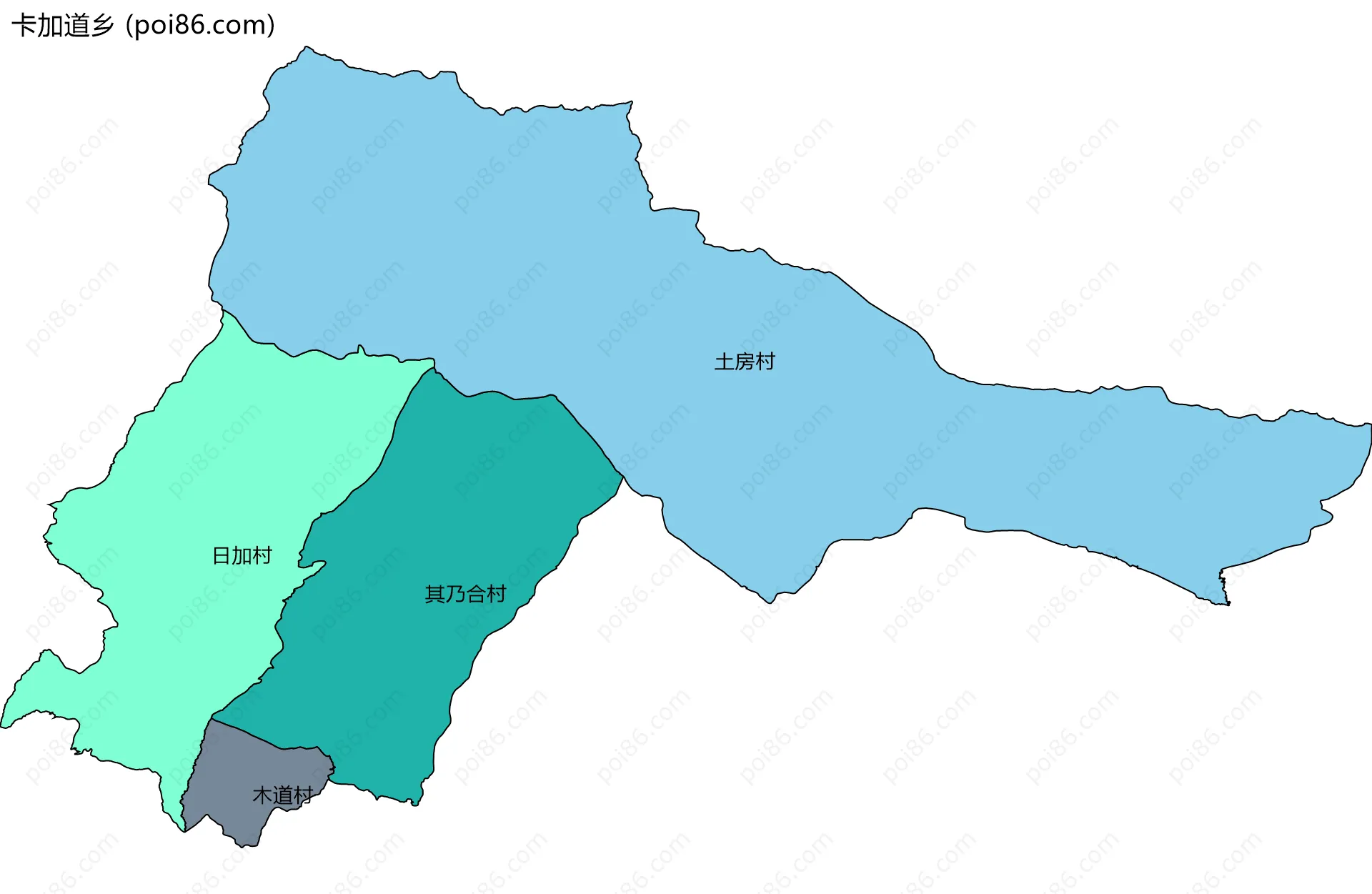 卡加道乡边界地图(五级行政区划)