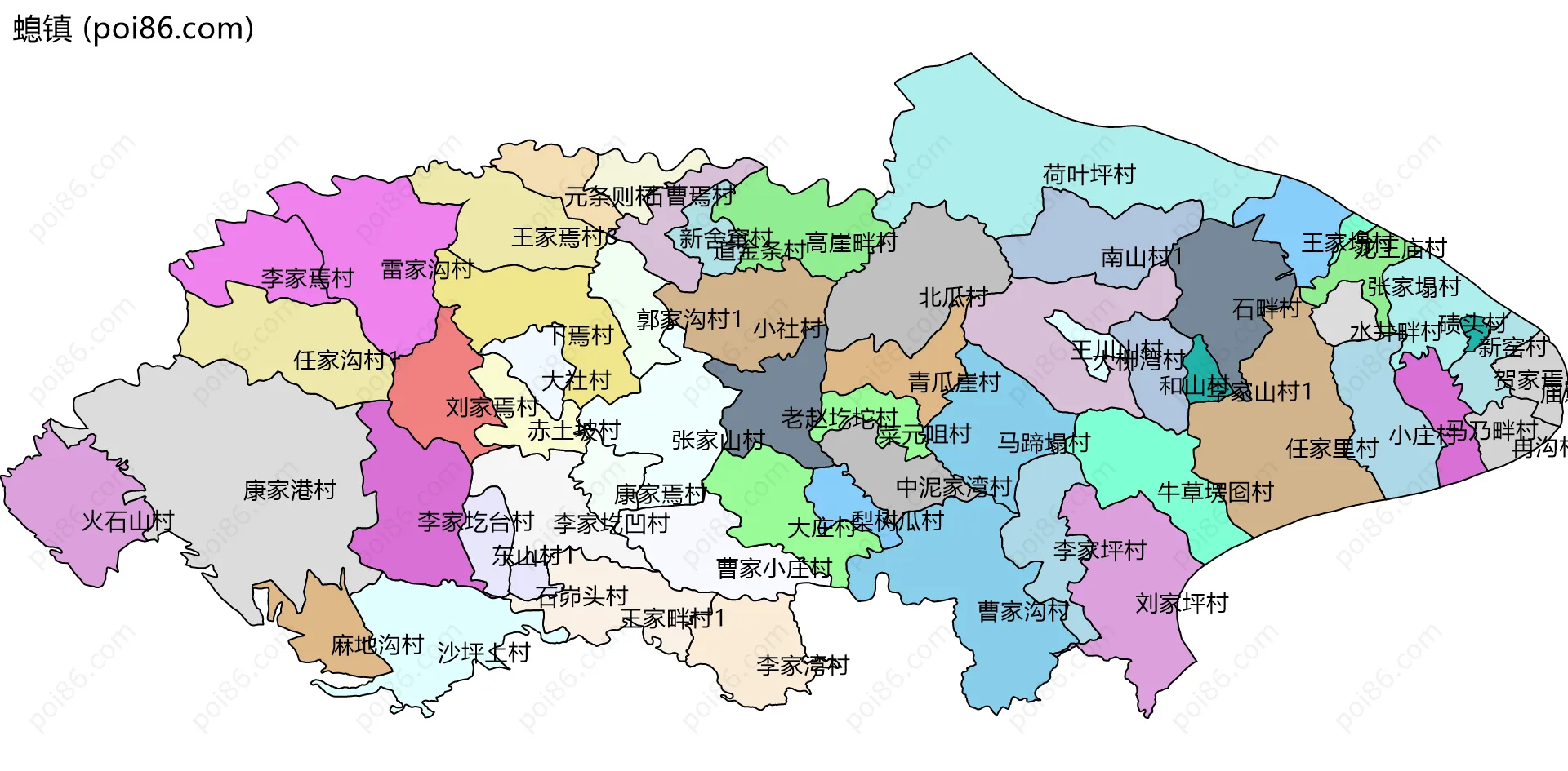 螅镇边界地图(五级行政区划)