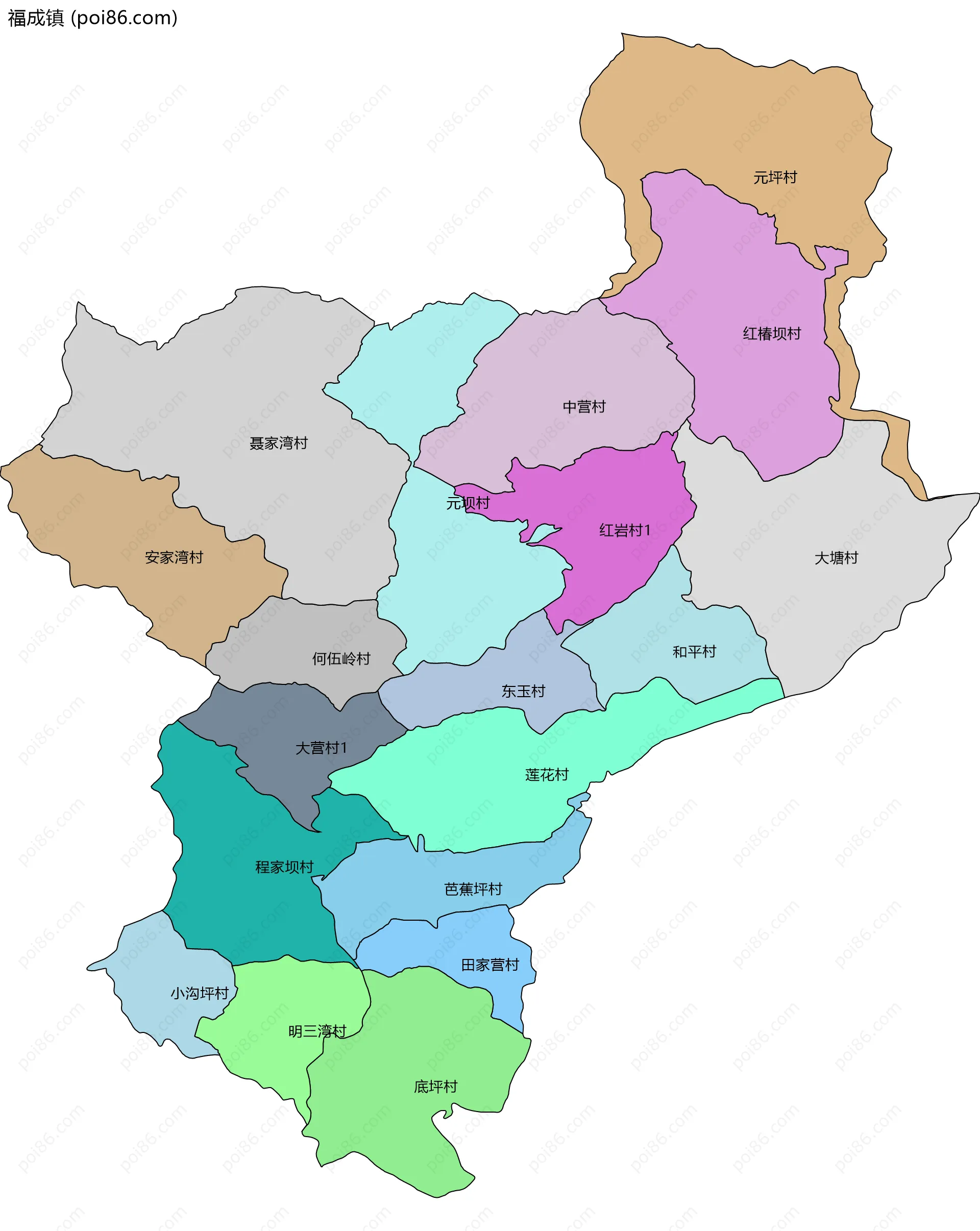 福成镇边界地图(五级行政区划)