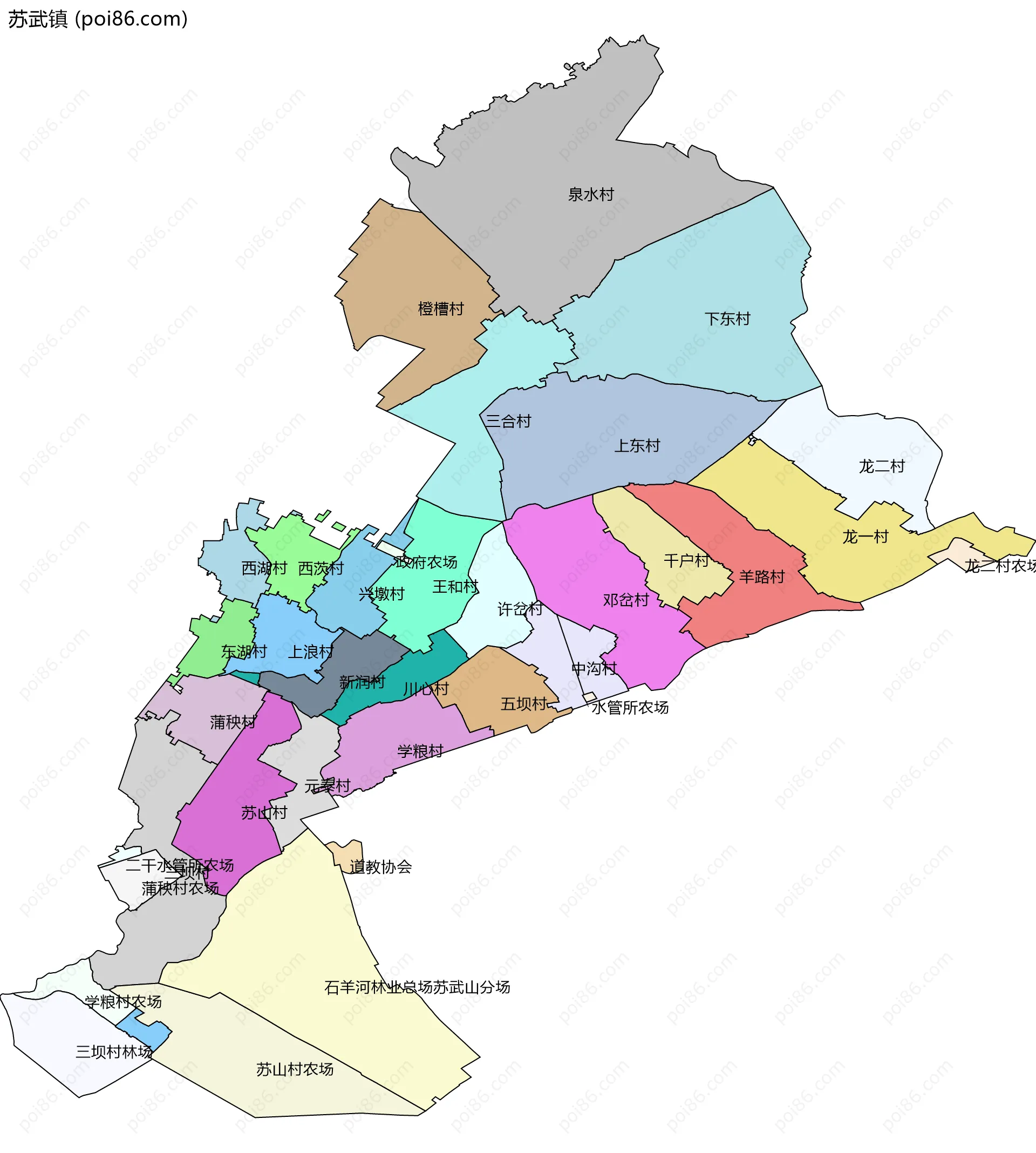 苏武镇边界地图(五级行政区划)