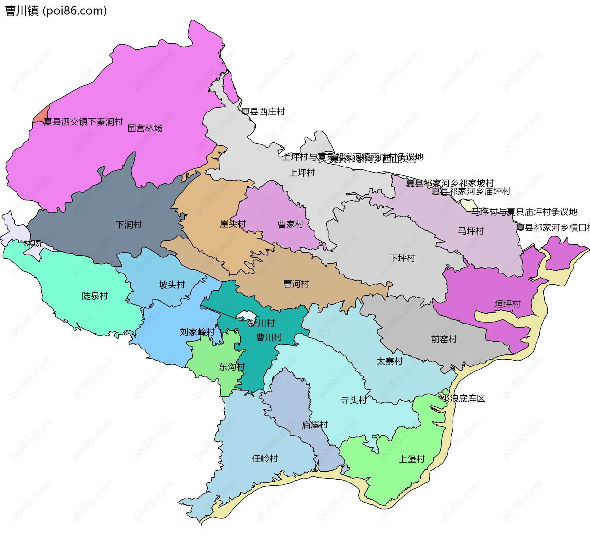 曹川镇边界地图(五级行政区划)